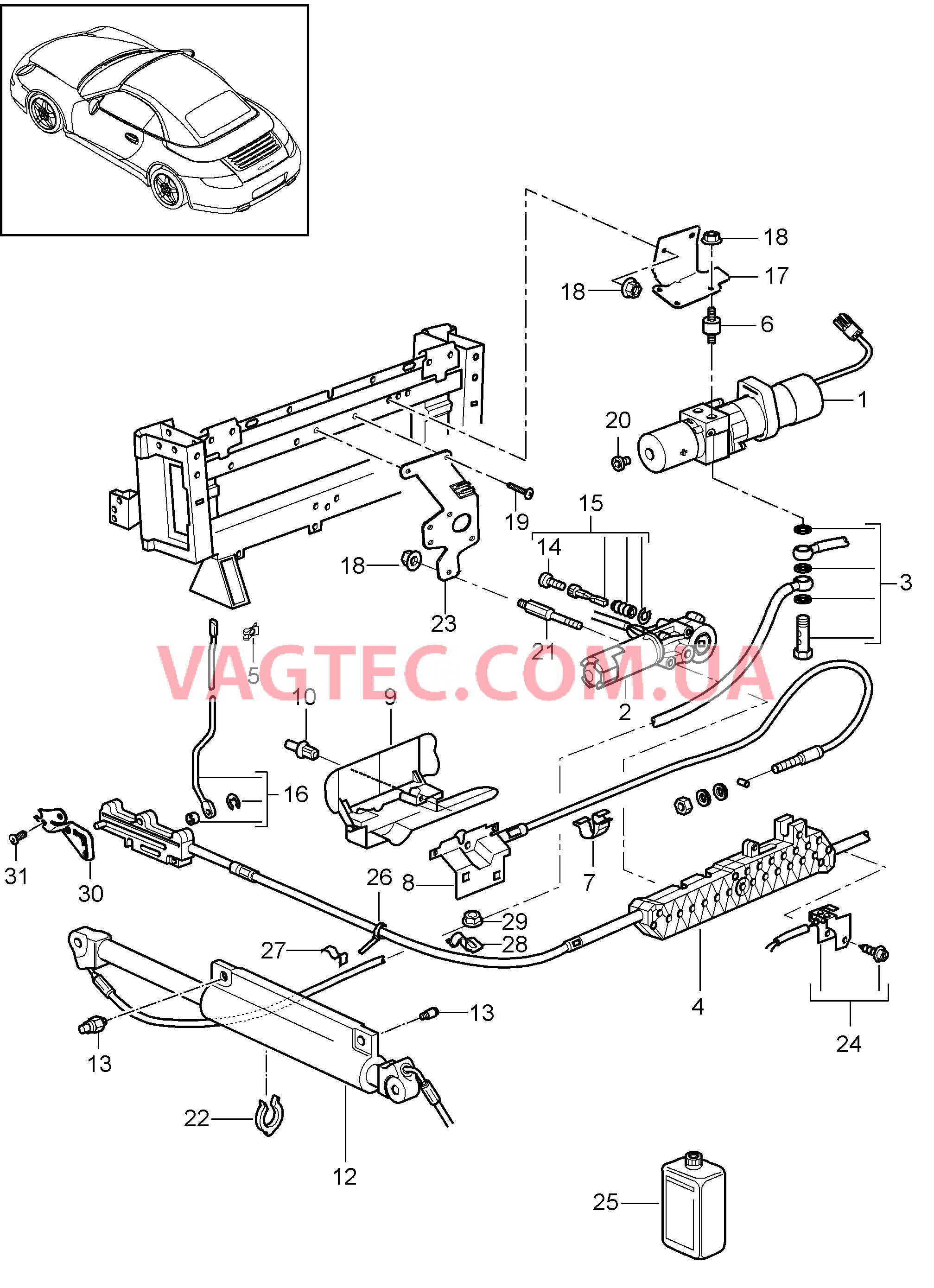 811-012 Складной верх, Привод, гидравлический для PORSCHE 911.Carrera 2009-2012USA