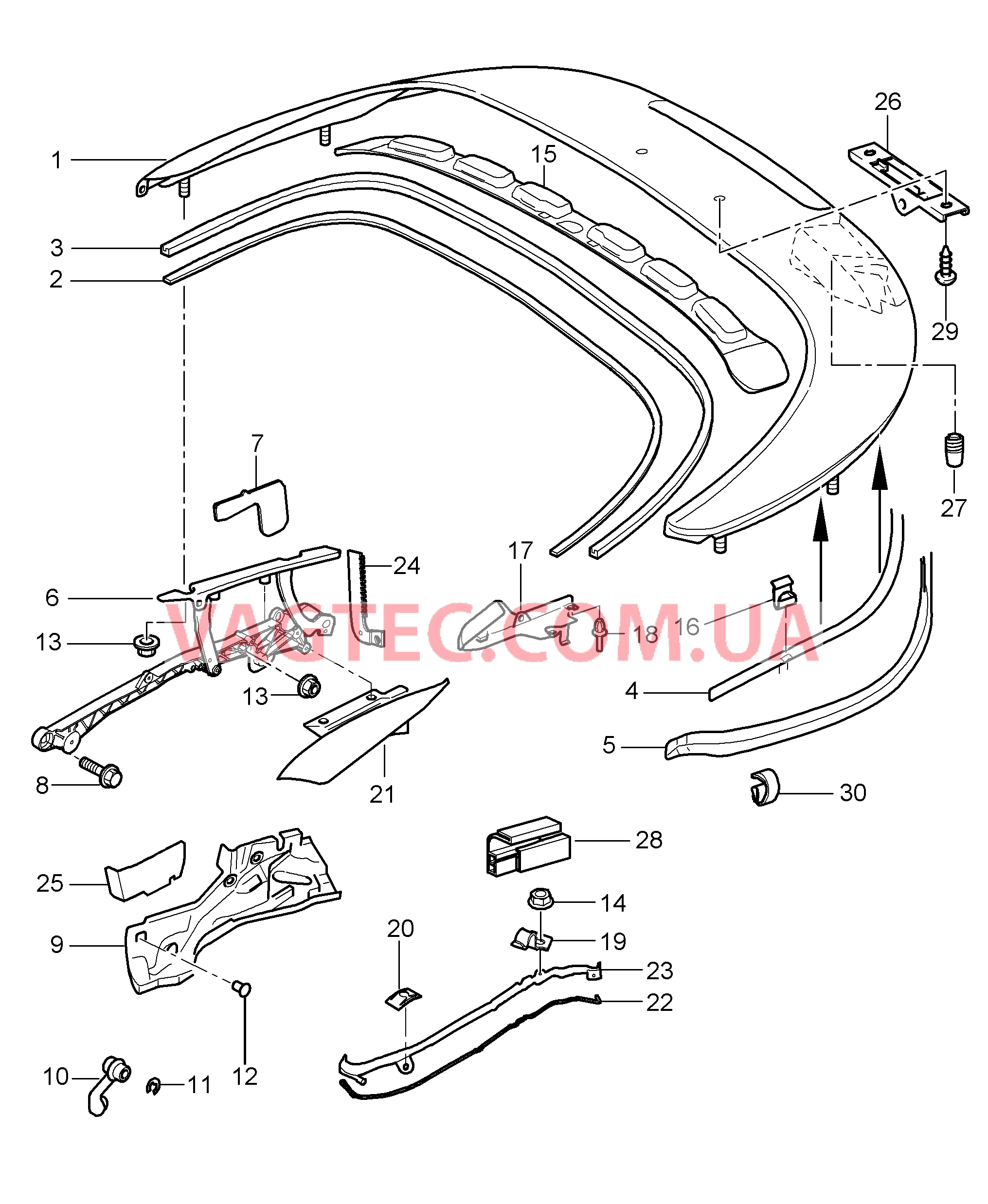 811-013 Отсек складного верха, Крышка, Уплотнения для PORSCHE 911.Carrera 2009-2012