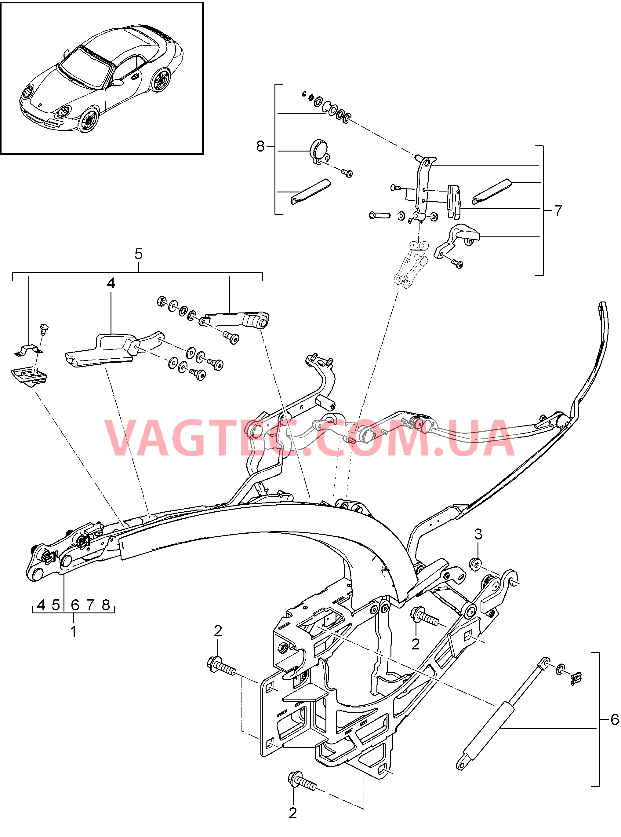 811-025 Каркас складного верха, Отдельные детали
						
						SPEEDSTER, I503 для PORSCHE 911.Carrera 2009-2012