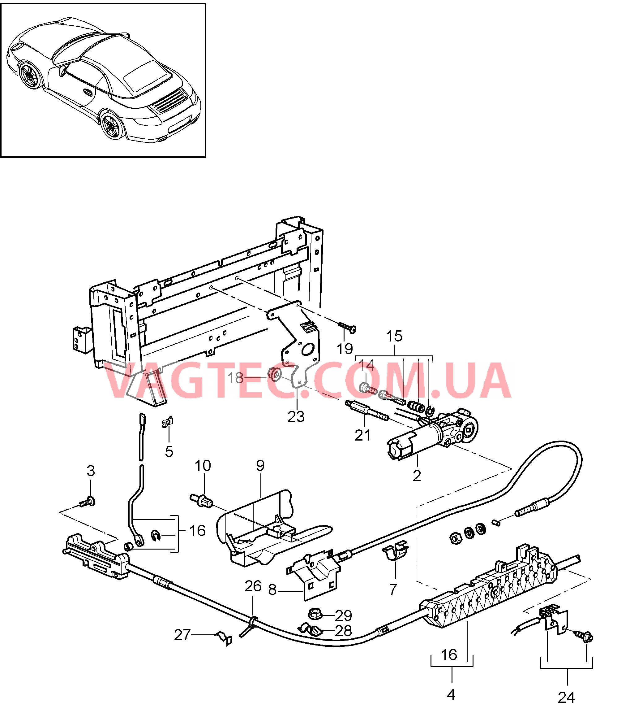 811-050 Привод, Отсек складного верха
						
						SPEEDSTER, I503 для PORSCHE 911.Carrera 2009-2012USA