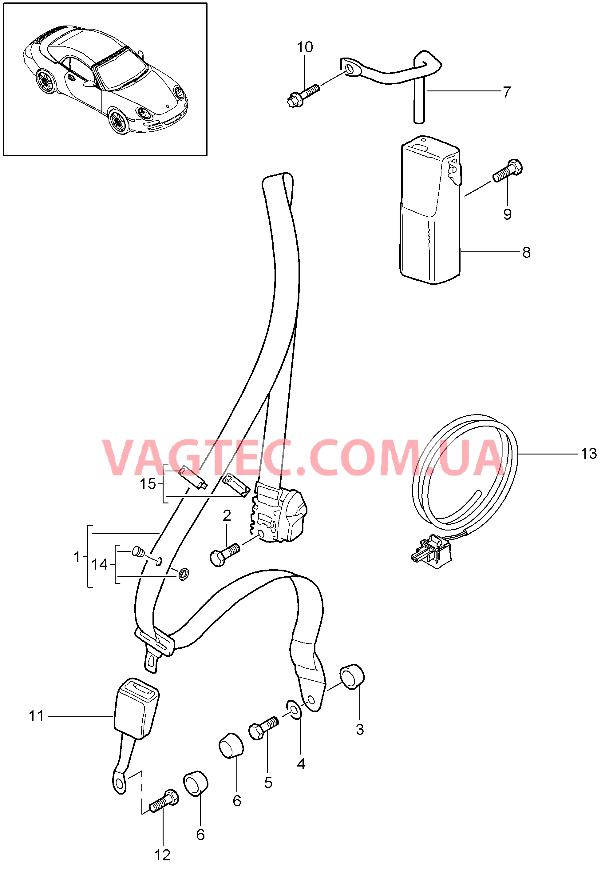 812-001 Ремень безопасности, передний
						
						CABRIO для PORSCHE 911.Carrera 2009-2012USA