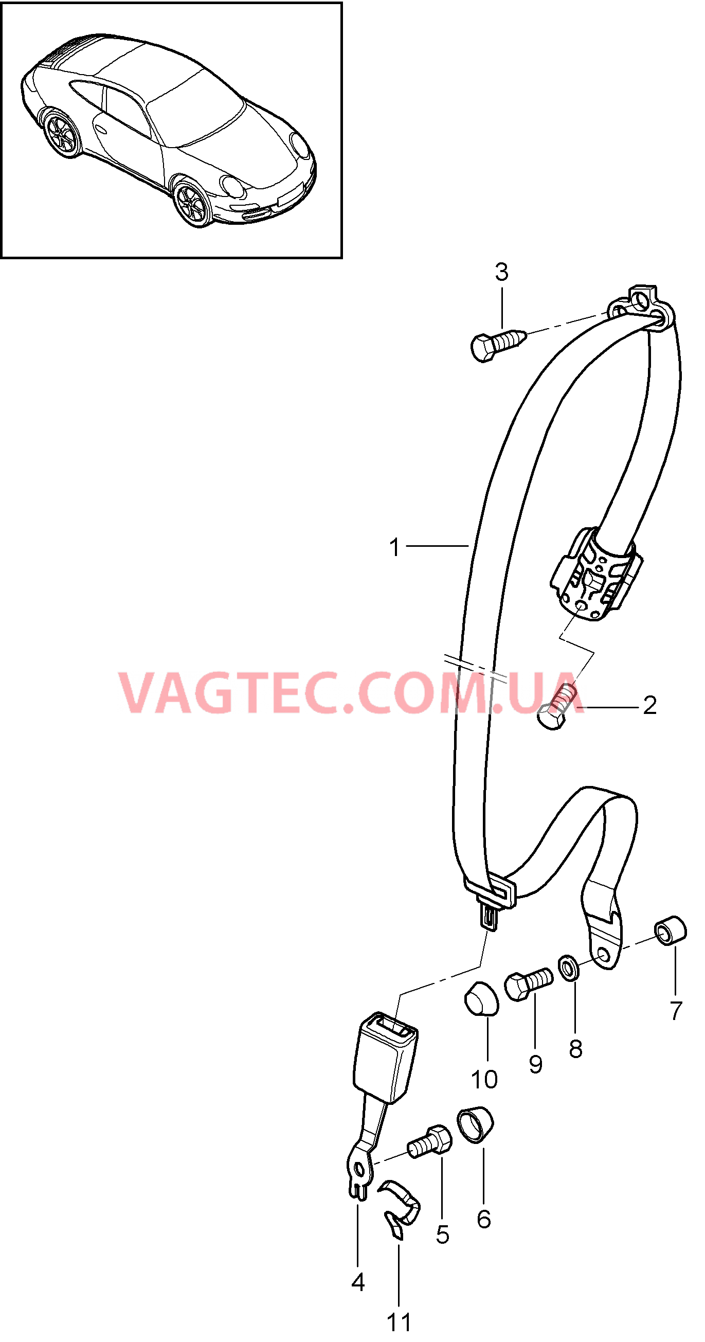 812-005 Ремень безопасности, задний
						
						COUPE для PORSCHE 911.Carrera 2009-2012