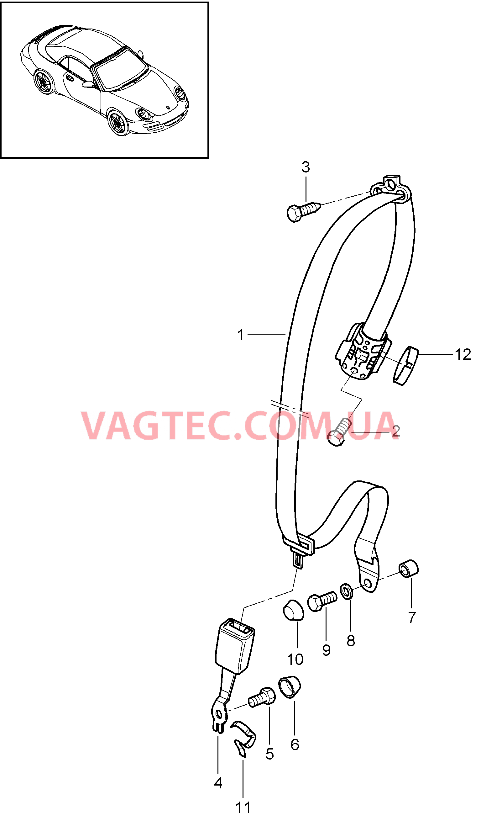 812-006 Ремень безопасности, задний
						
						CABRIO, TARGA для PORSCHE 911.Carrera 2009-2012USA