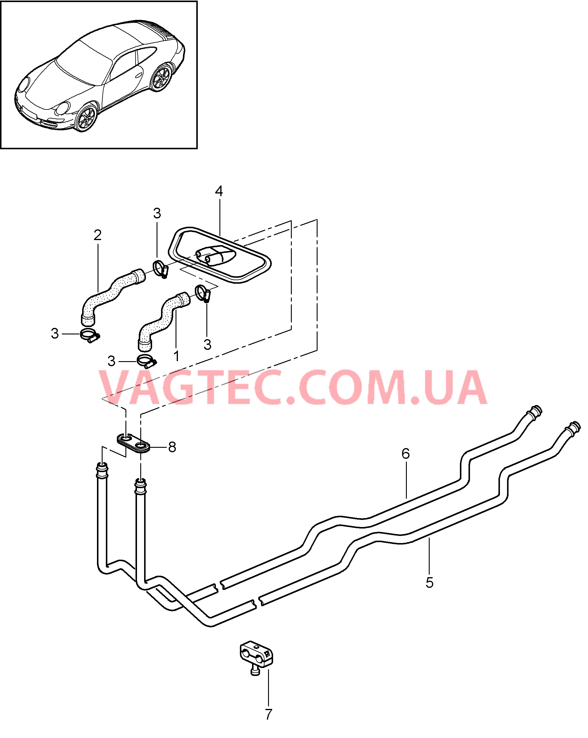 813-000 Обогрев 1, Подводящий трубопровод, Обратная магистраль для PORSCHE 911.Carrera 2009-2012