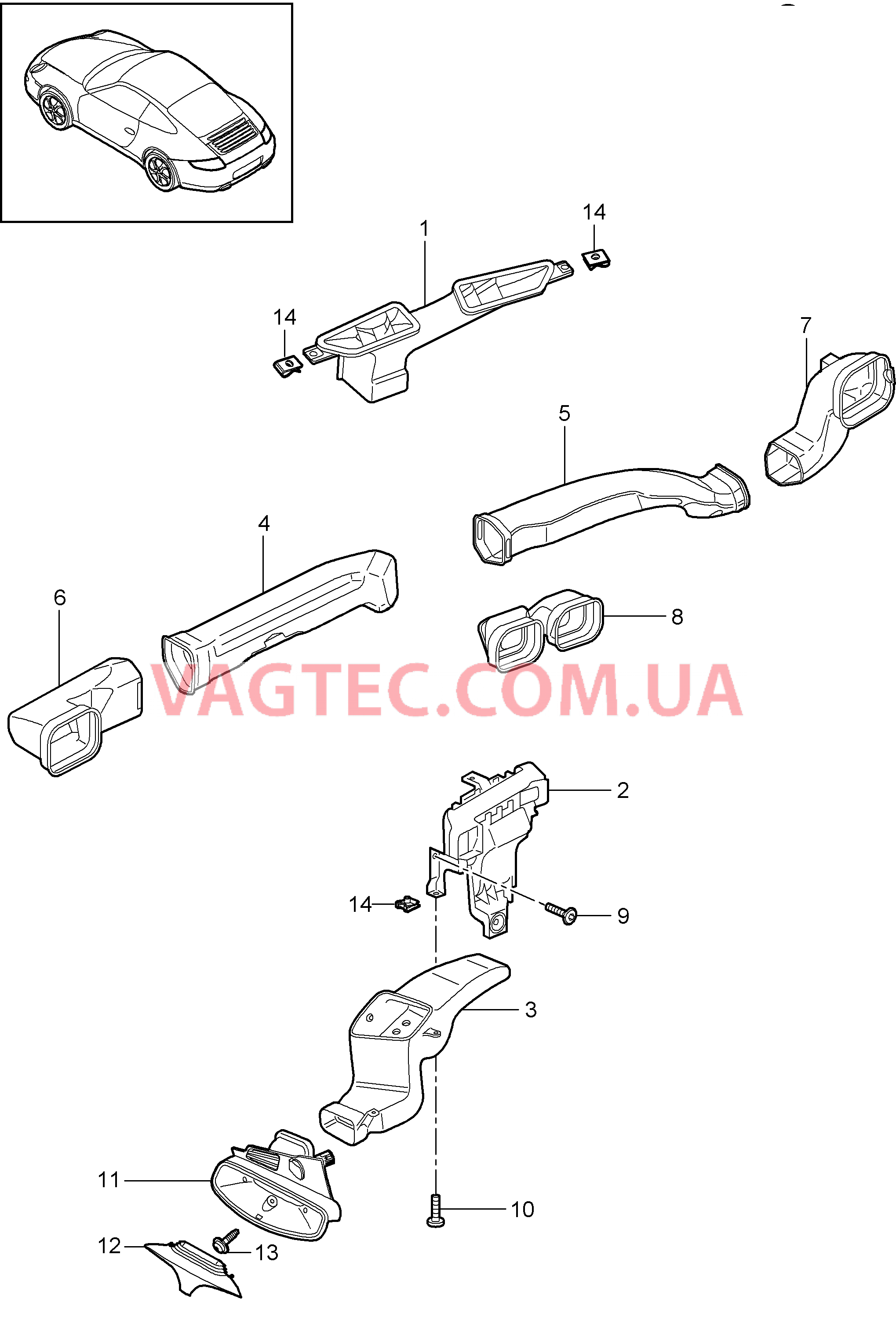 813-001 Воздухораспределитель, Салон для PORSCHE 911.Carrera 2009-2012