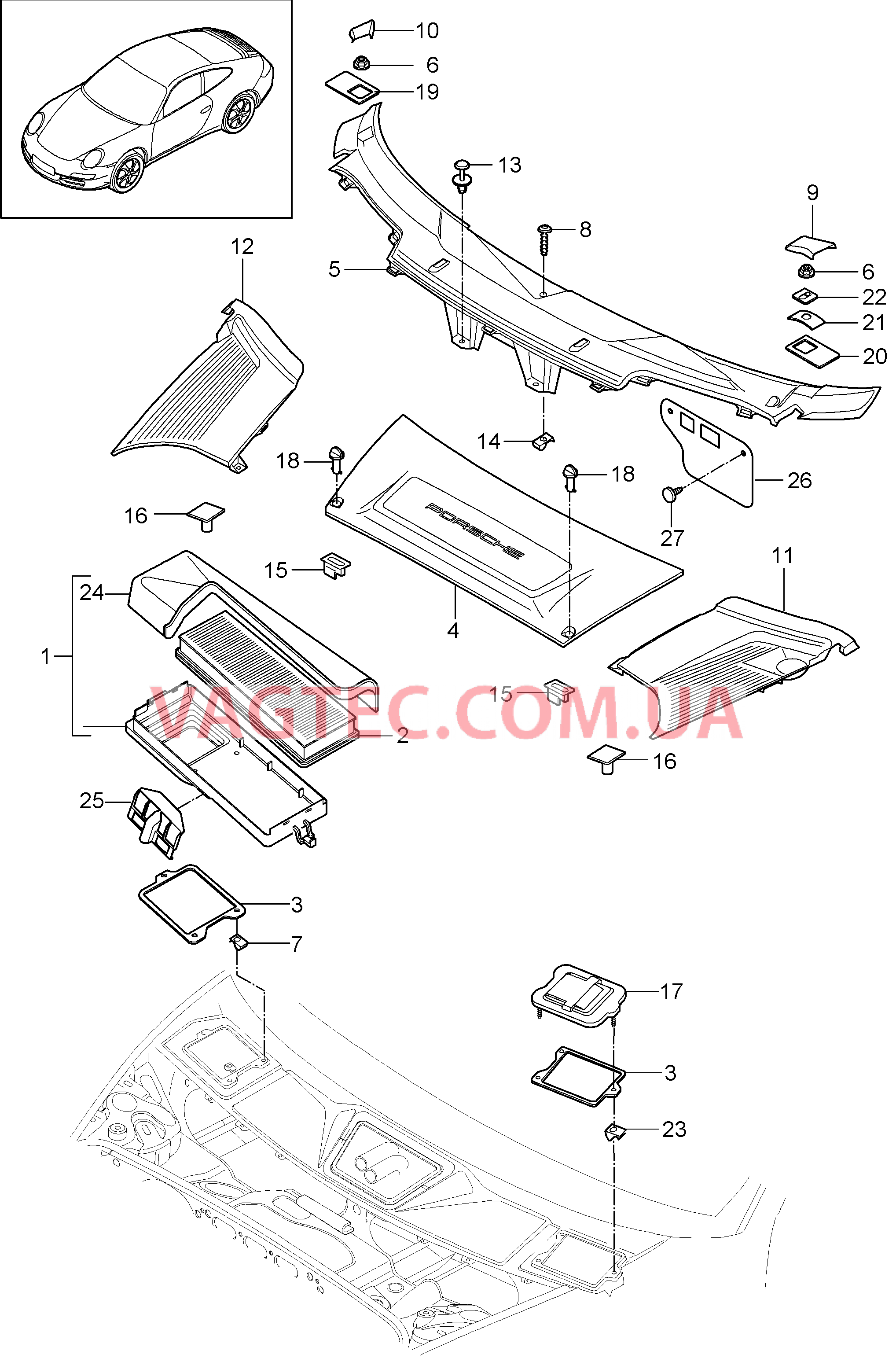 813-020 Противосажевый фильтр, Ветровой кожух для PORSCHE 911.Carrera 2009-2012