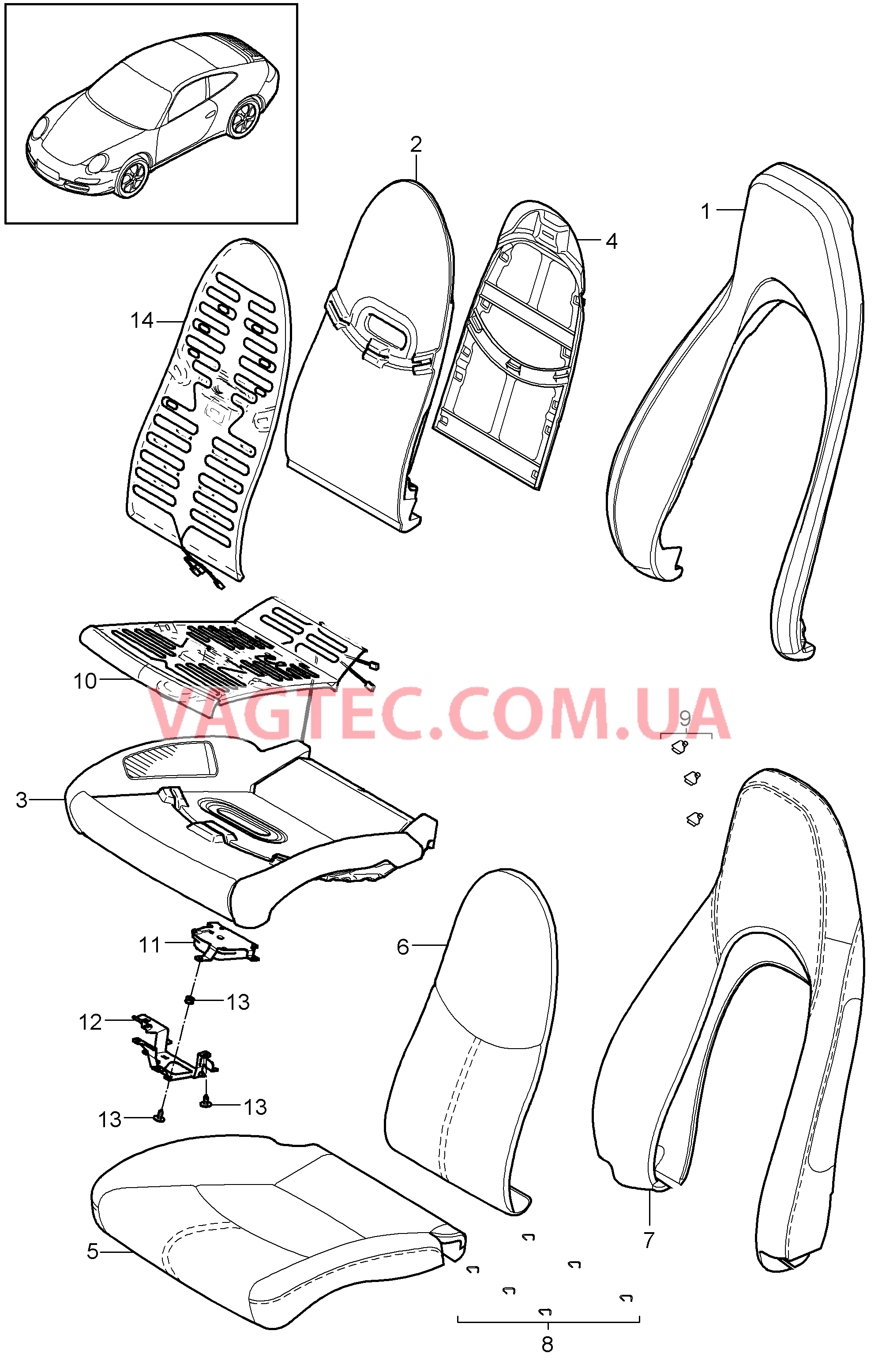 817-002 Пенопласт.комп., Покрытие, Серийное сиденье, Сиденье KOMFORT для PORSCHE 911.Carrera 2009-2012