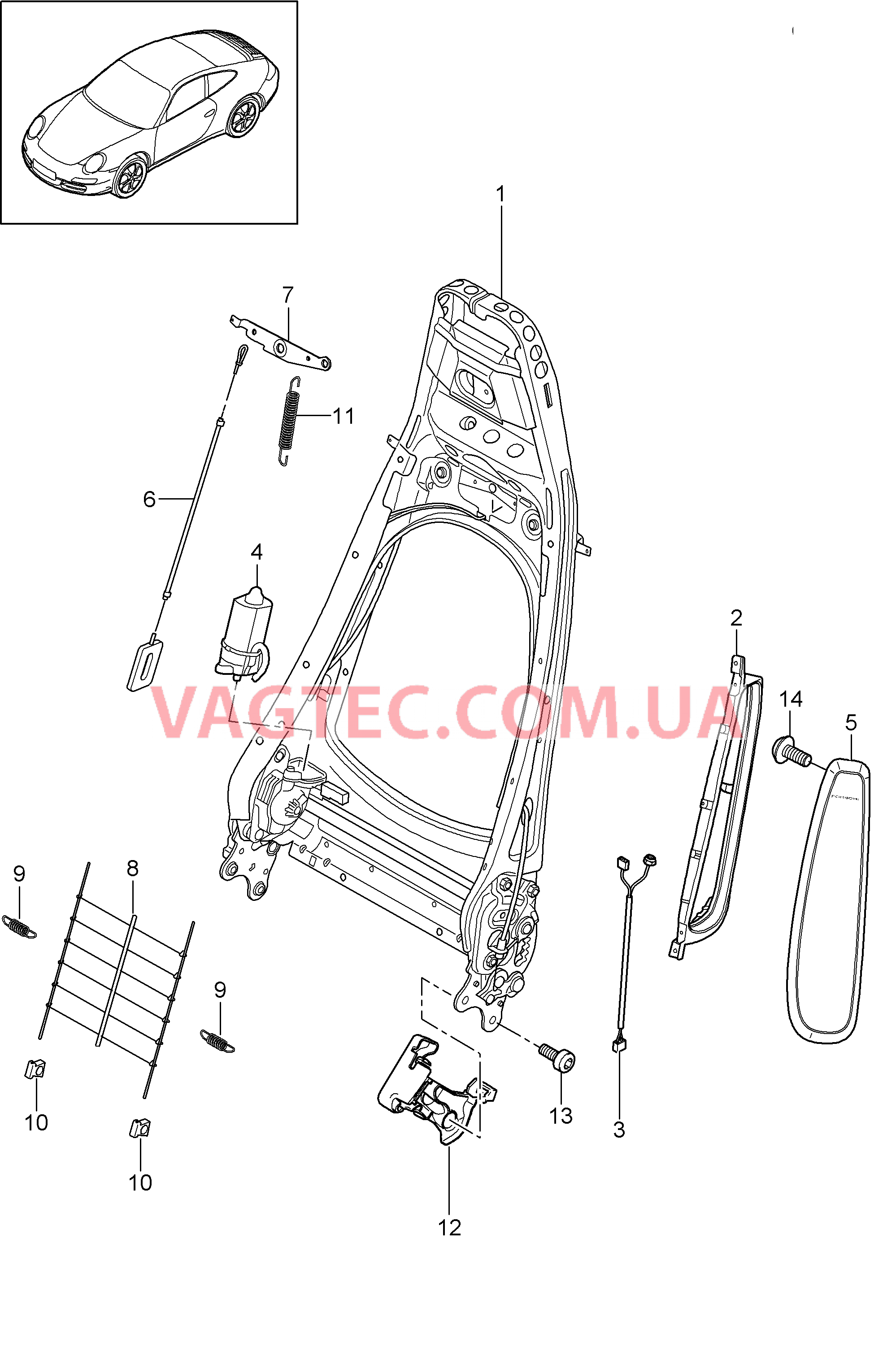 817-006 Каркас спинки, Серийное сиденье, Сиденье KOMFORT для PORSCHE 911.Carrera 2009-2012