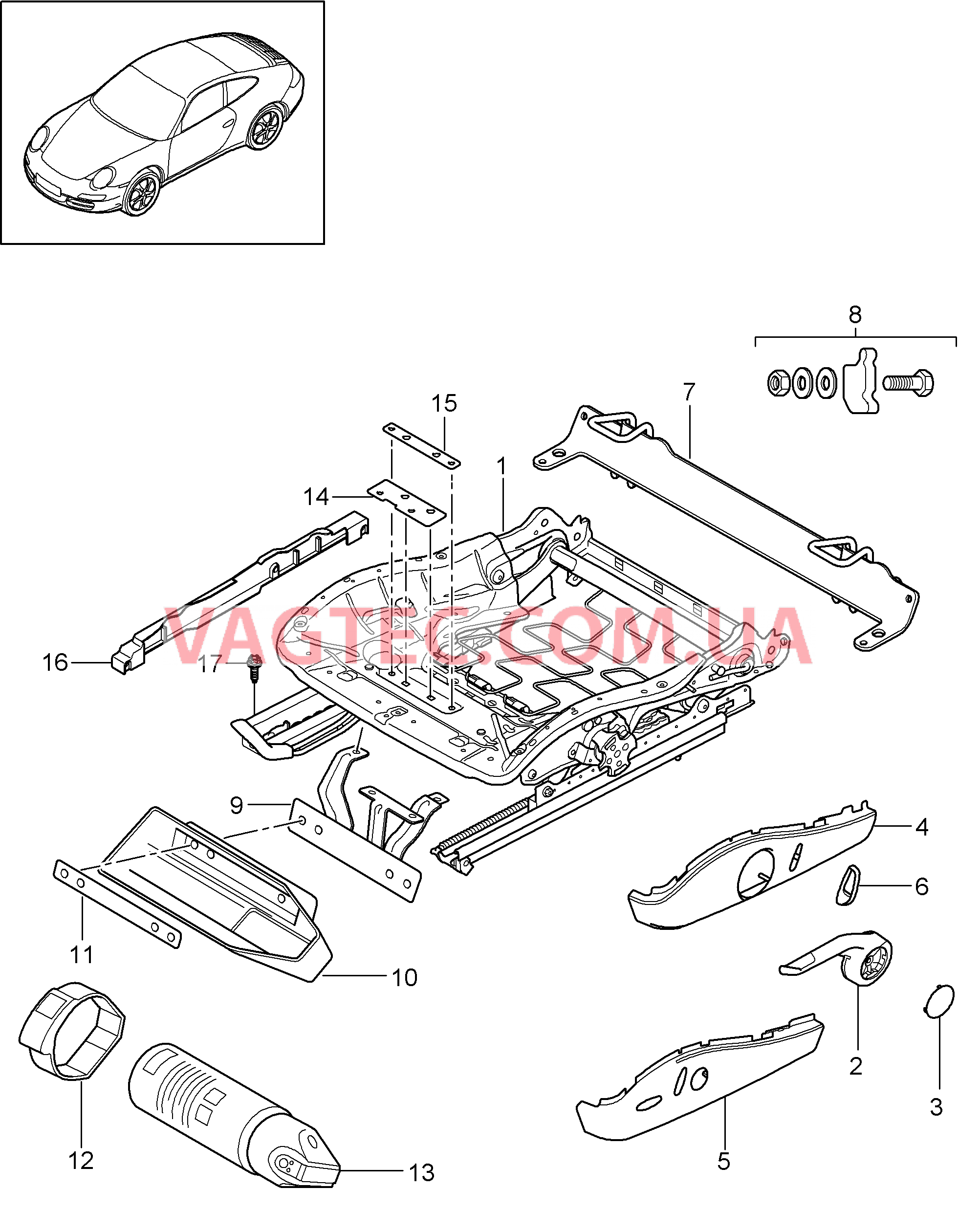 817-008 Регулятор сиденья, Серийное сиденье, Сиденье KOMFORT для PORSCHE 911.Carrera 2009-2012USA