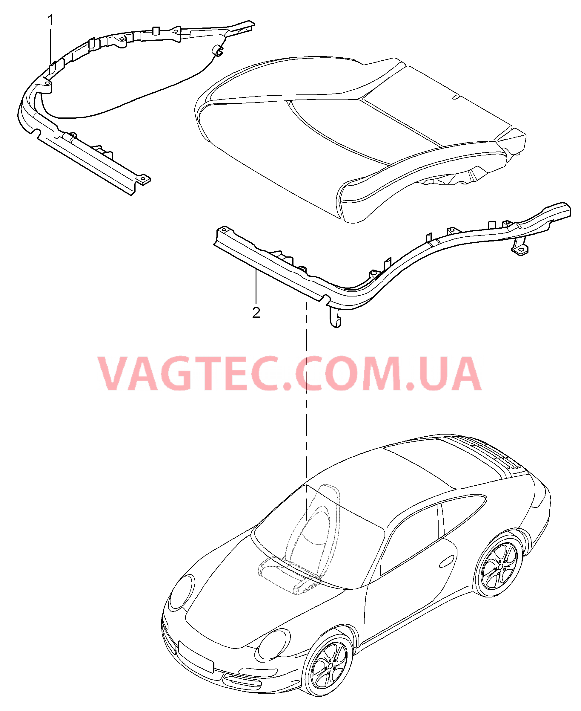 817-009 Держатель обивки, Рама, Опорная поверхность, Серийное сиденье, Сиденье KOMFORT для PORSCHE 911.Carrera 2009-2012USA