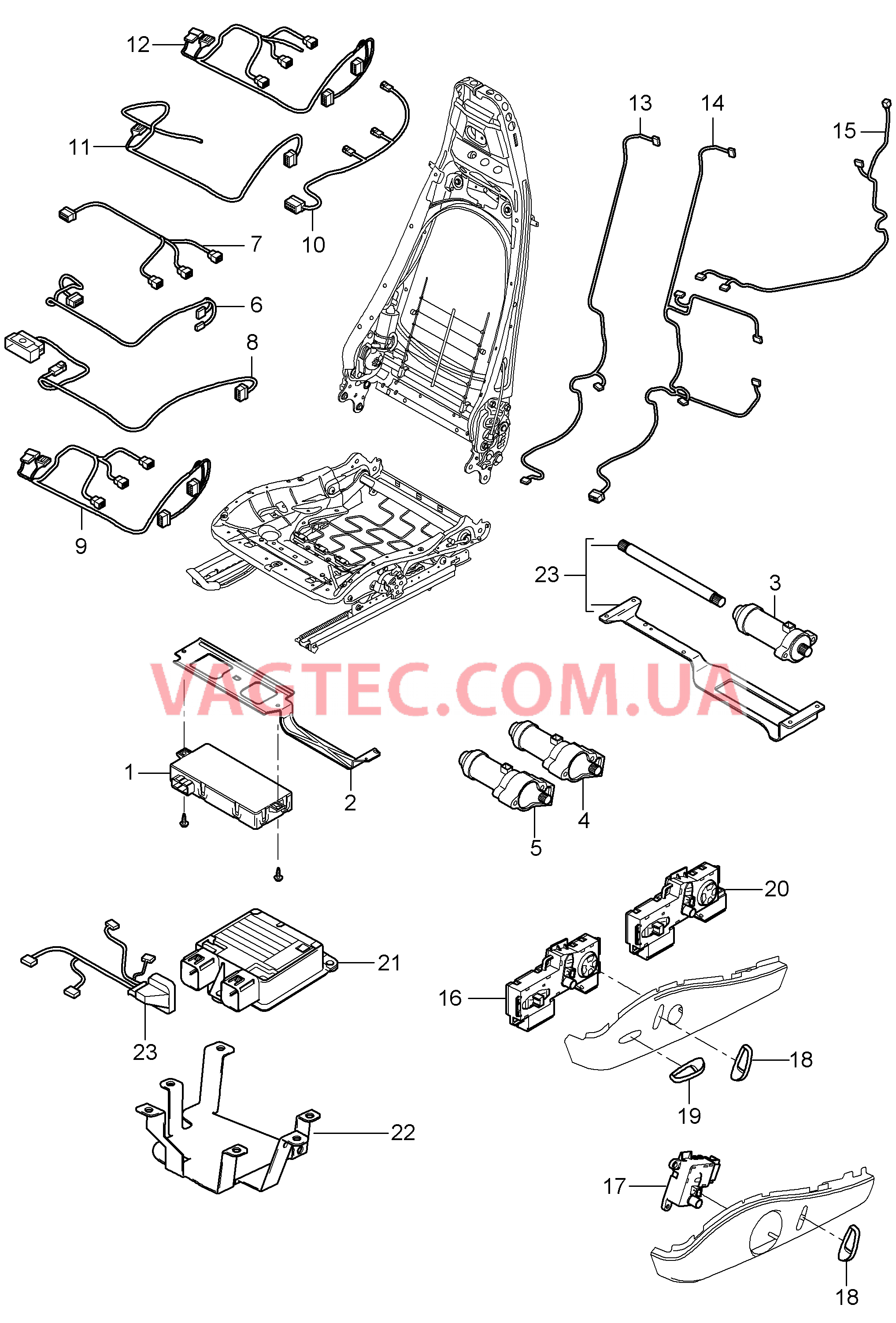 817-010 Жгуты проводов, Выключатель, Блок управления, Электродвигатель, Серийное сиденье, Сиденье KOMFORT для PORSCHE 911.Carrera 2009-2012