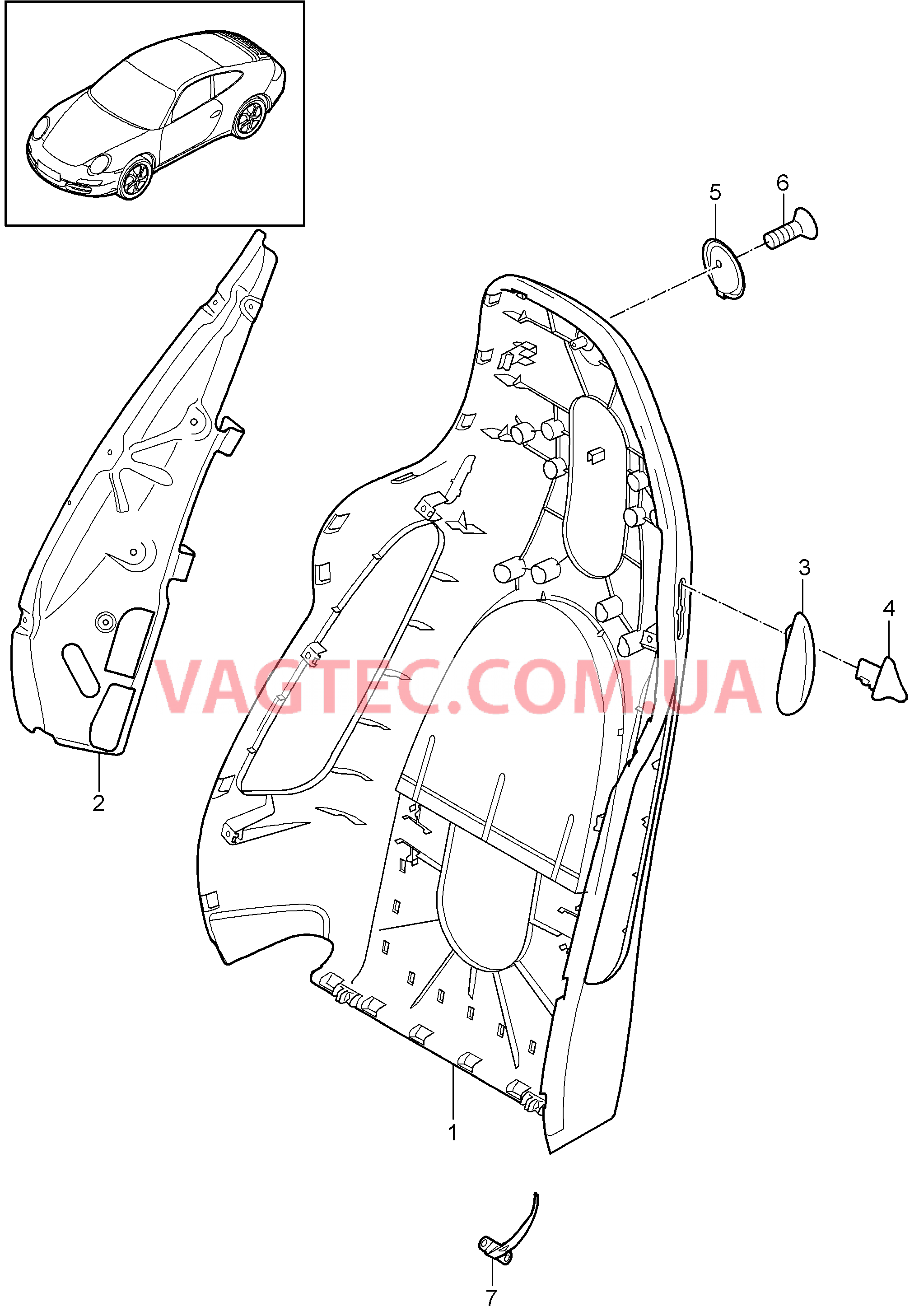 817-019 Каркас спинки, Спортивное сиденье для PORSCHE 911.Carrera 2009-2012USA