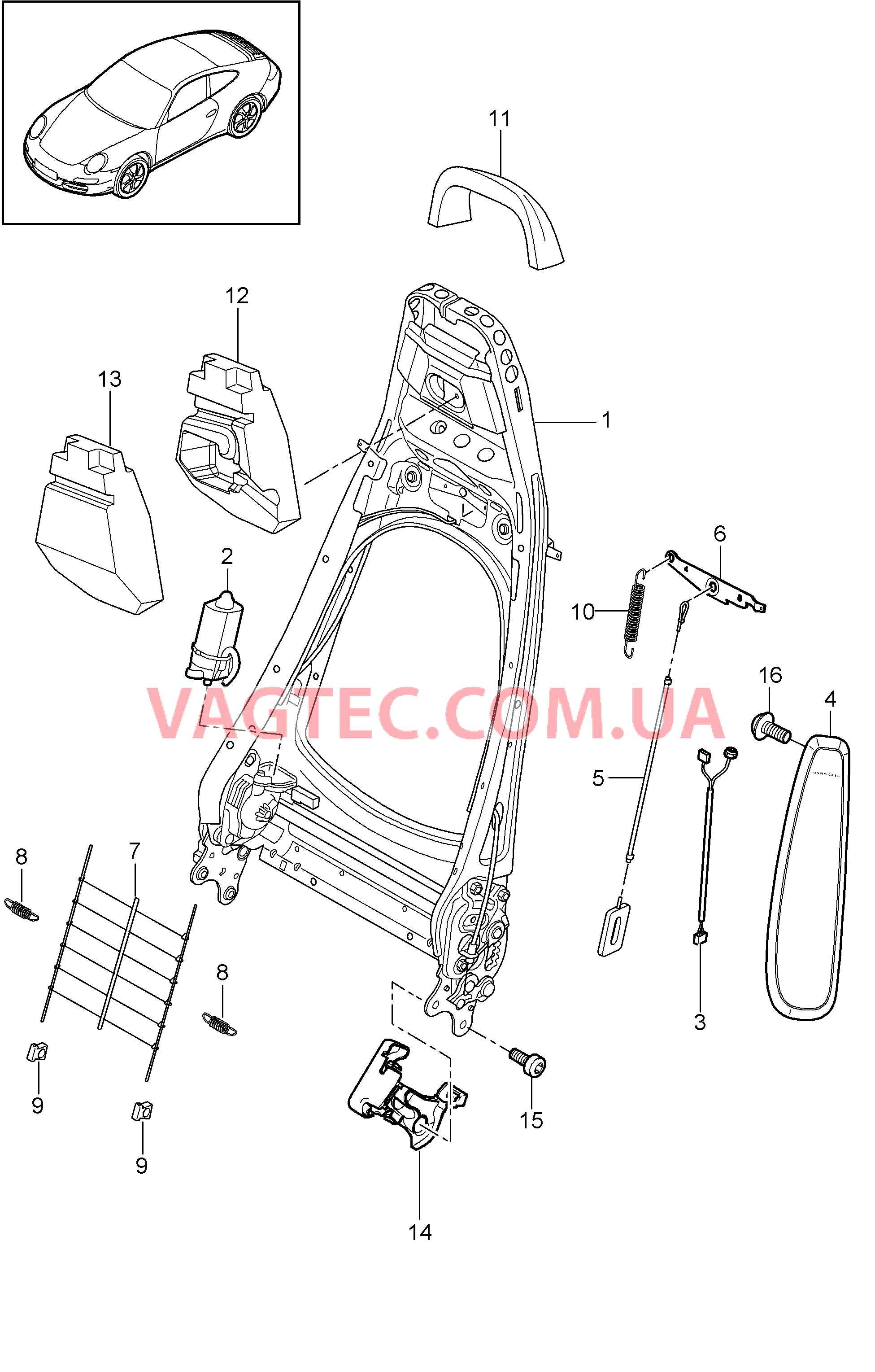 817-021 Каркас спинки, Спортивное сиденье для PORSCHE 911.Carrera 2009-2012USA