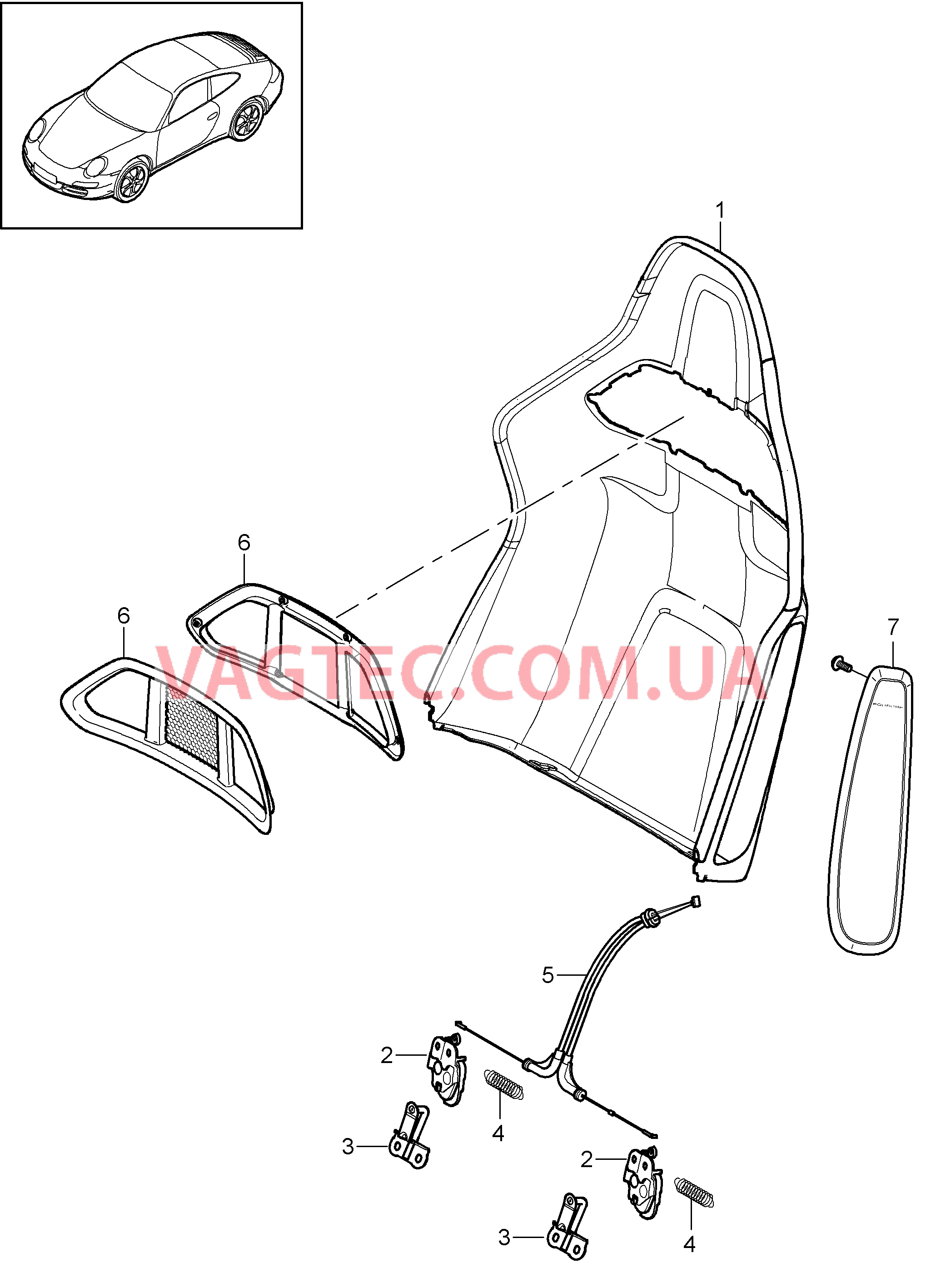 817-066 Каркас спинки, Ковшеобразное сиденье, складной, Детали для PORSCHE 911.Carrera 2009-2012USA