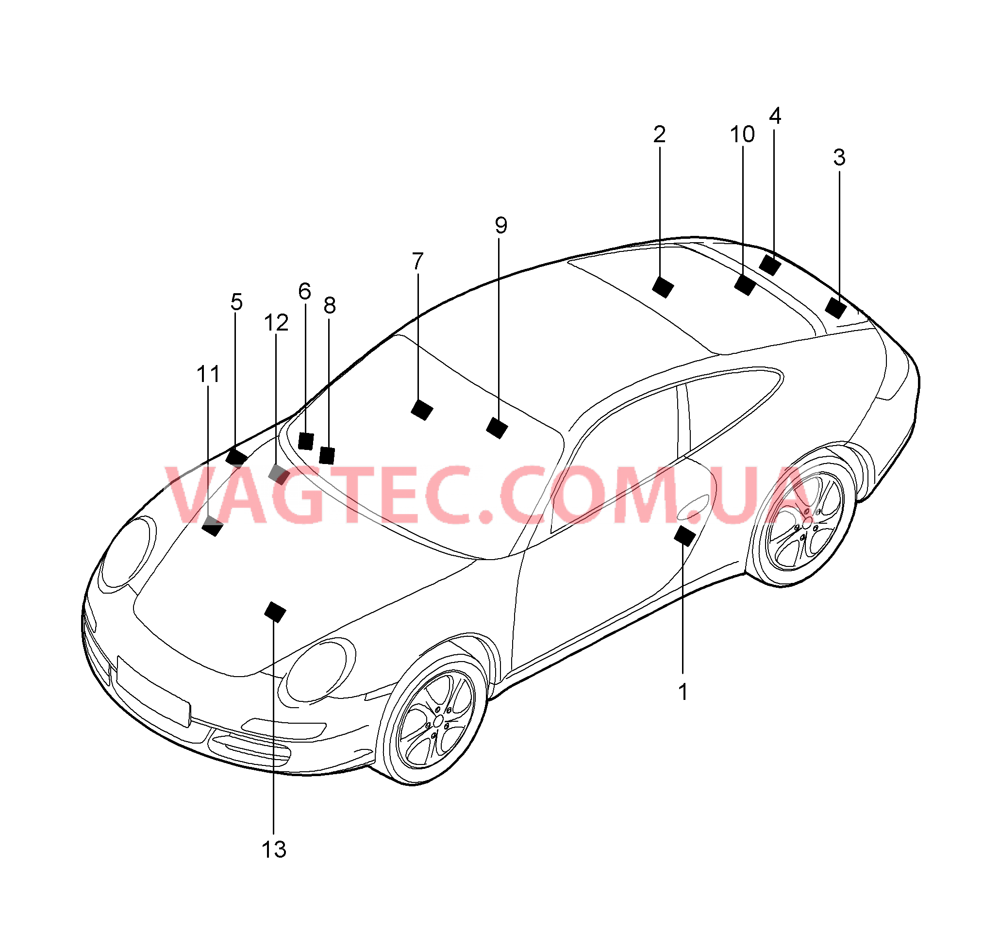 001-005 Наклейки для PORSCHE 911.Carrera 2009-2012