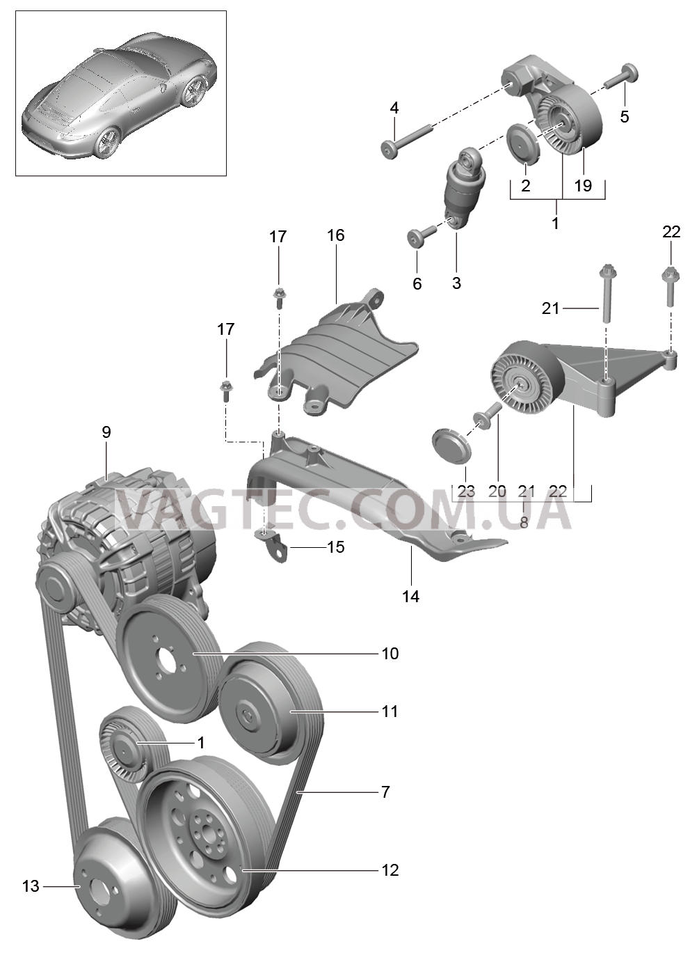101-010 Натяжитель ремня, Поликлиновой ремень для PORSCHE 911.Carrera 2012-2016