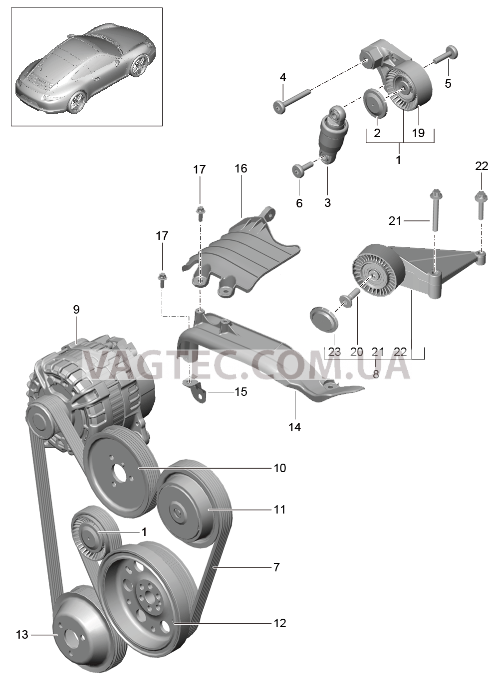 101-010 Натяжитель ремня, Поликлиновой ремень для PORSCHE 911.Carrera 2012-2016USA