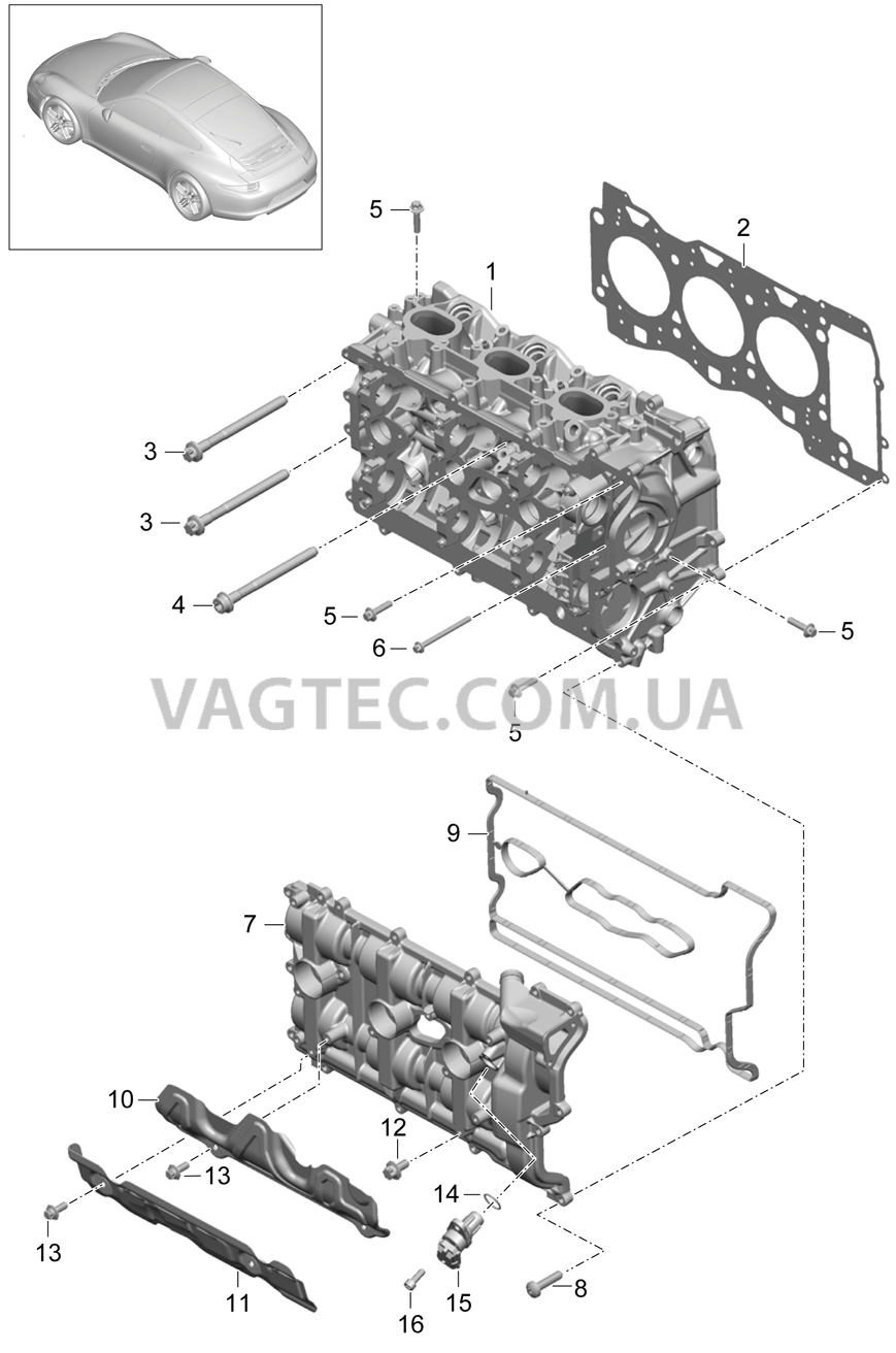 103-000 Гбц, с, Клапаны, Прокладка ГБЦ, Клапанная крышка для PORSCHE 911.Carrera 2012-2016