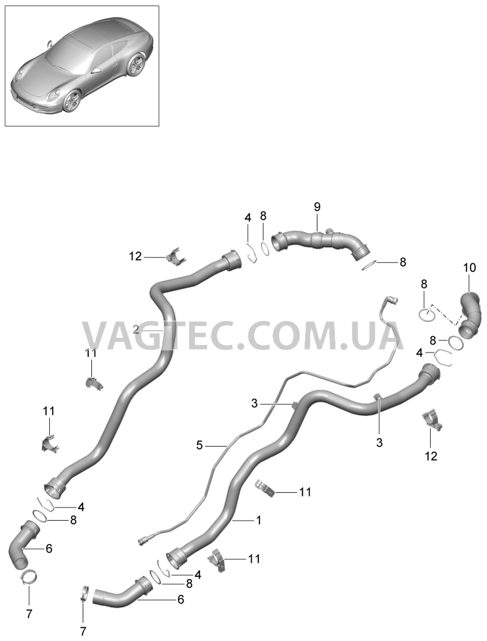 105-007 Водяное охлаждение 1 для PORSCHE 911.Carrera 2012-2016