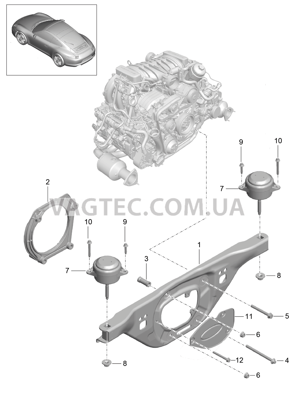 109-000 Подвеска двигателя для PORSCHE 911.Carrera 2012-2016USA