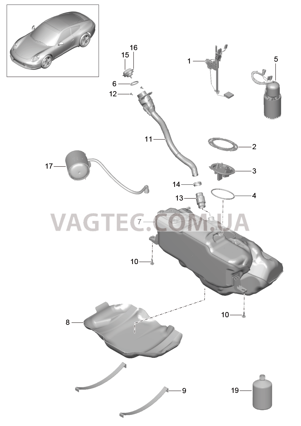 201-000 Топливный резервуар для PORSCHE 911.Carrera 2012-2016USA