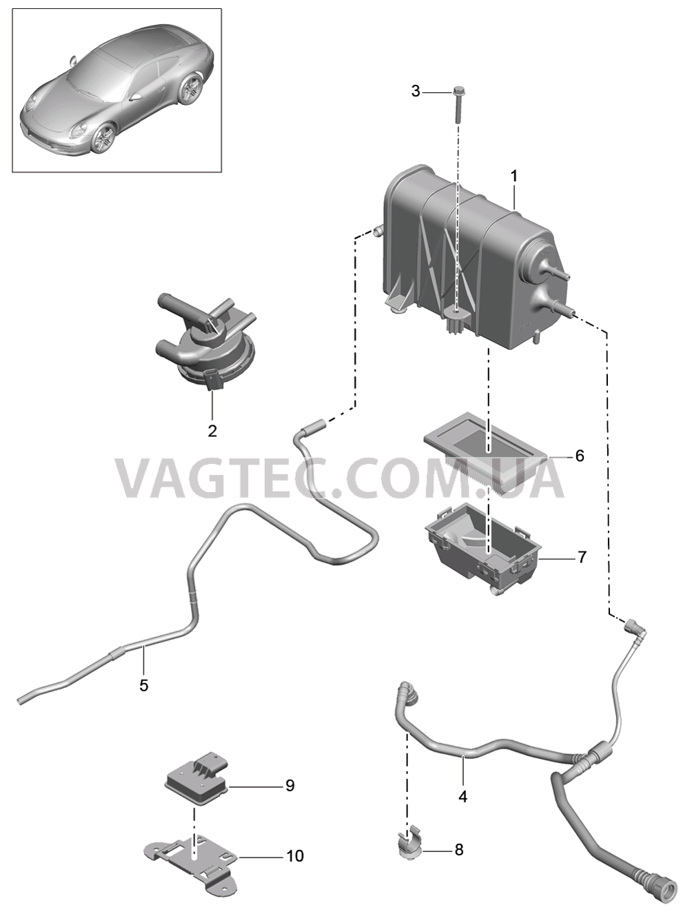 201-020 Резервуар с активир.углем для PORSCHE 911.Carrera 2012-2016