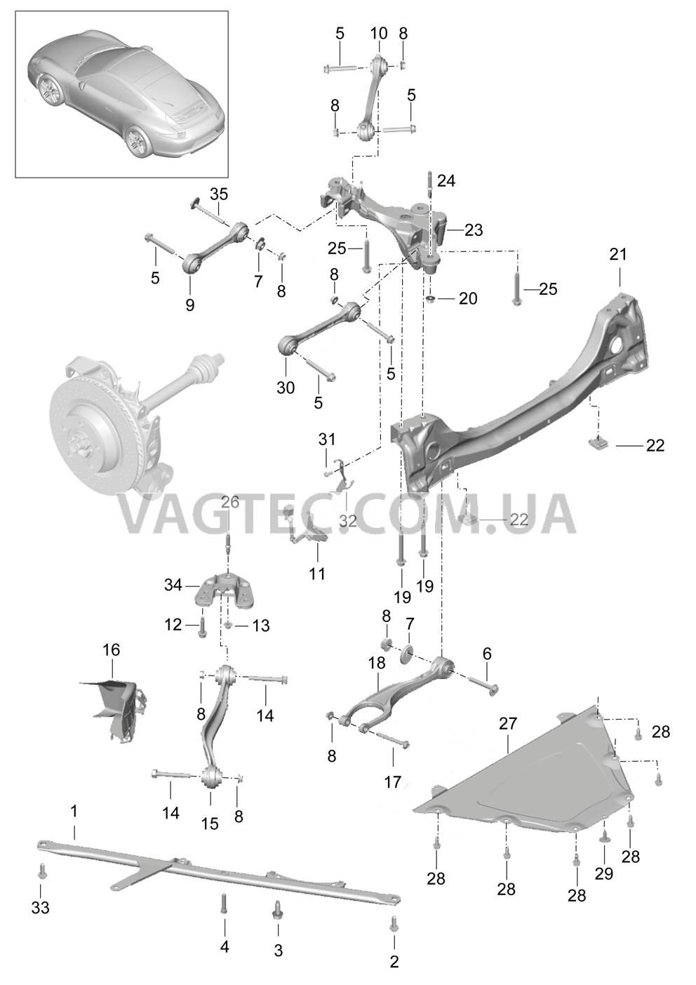 501-001 Задняя ось, Боковая часть, Держатель, Рычаг для PORSCHE 911.Carrera 2012-2016USA