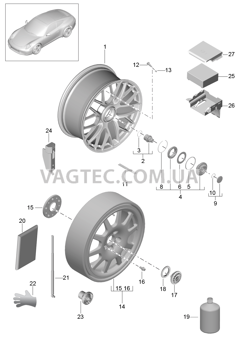 601-001 Колеса, Центральный замок
						
						GTS, I478 для PORSCHE 911.Carrera 2012-2016USA