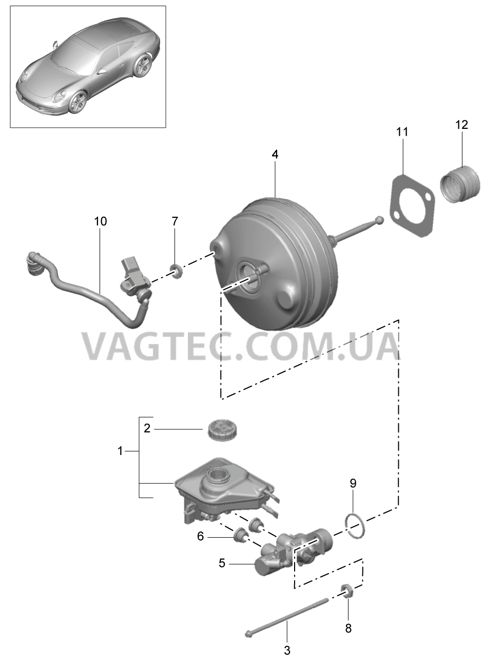 604-000 Главный тормозн.цилиндр, Тормозной усилитель для PORSCHE 911.Carrera 2012-2016