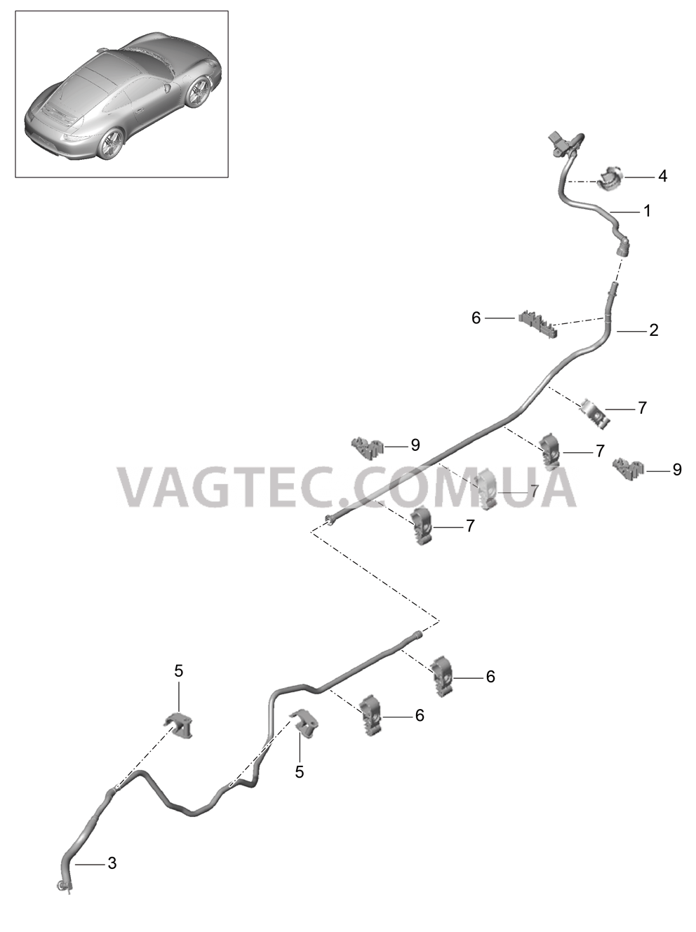 604-015 Вакуумный трубопровод, Тормозной усилитель, передний, средний, задний для PORSCHE 911.Carrera 2012-2016USA