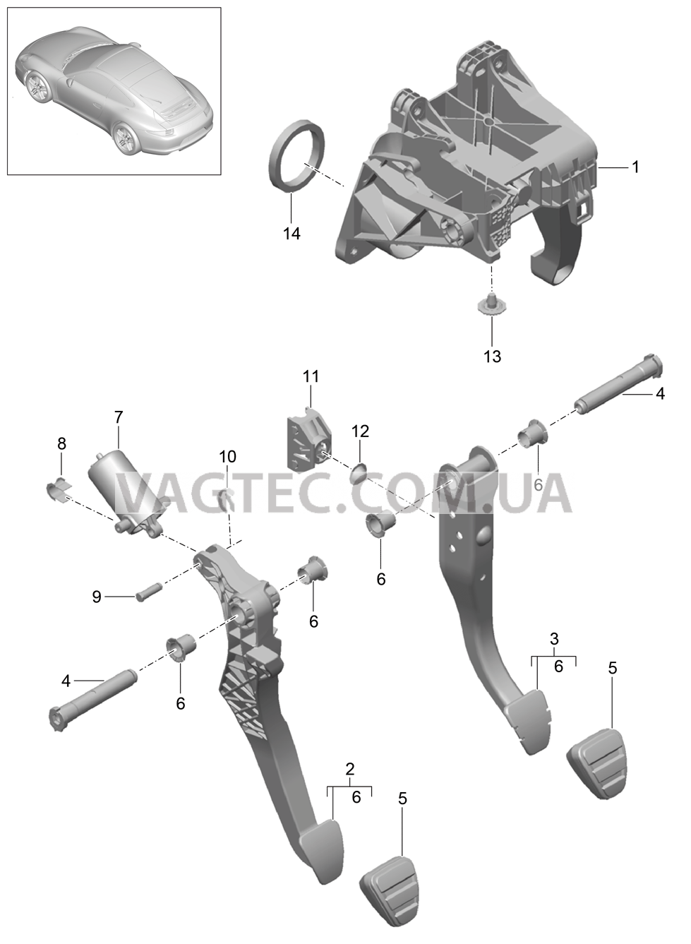 702-000 Педальный механизм, Педаль тормоза, Педаль сцепления для PORSCHE 911.Carrera 2012-2016