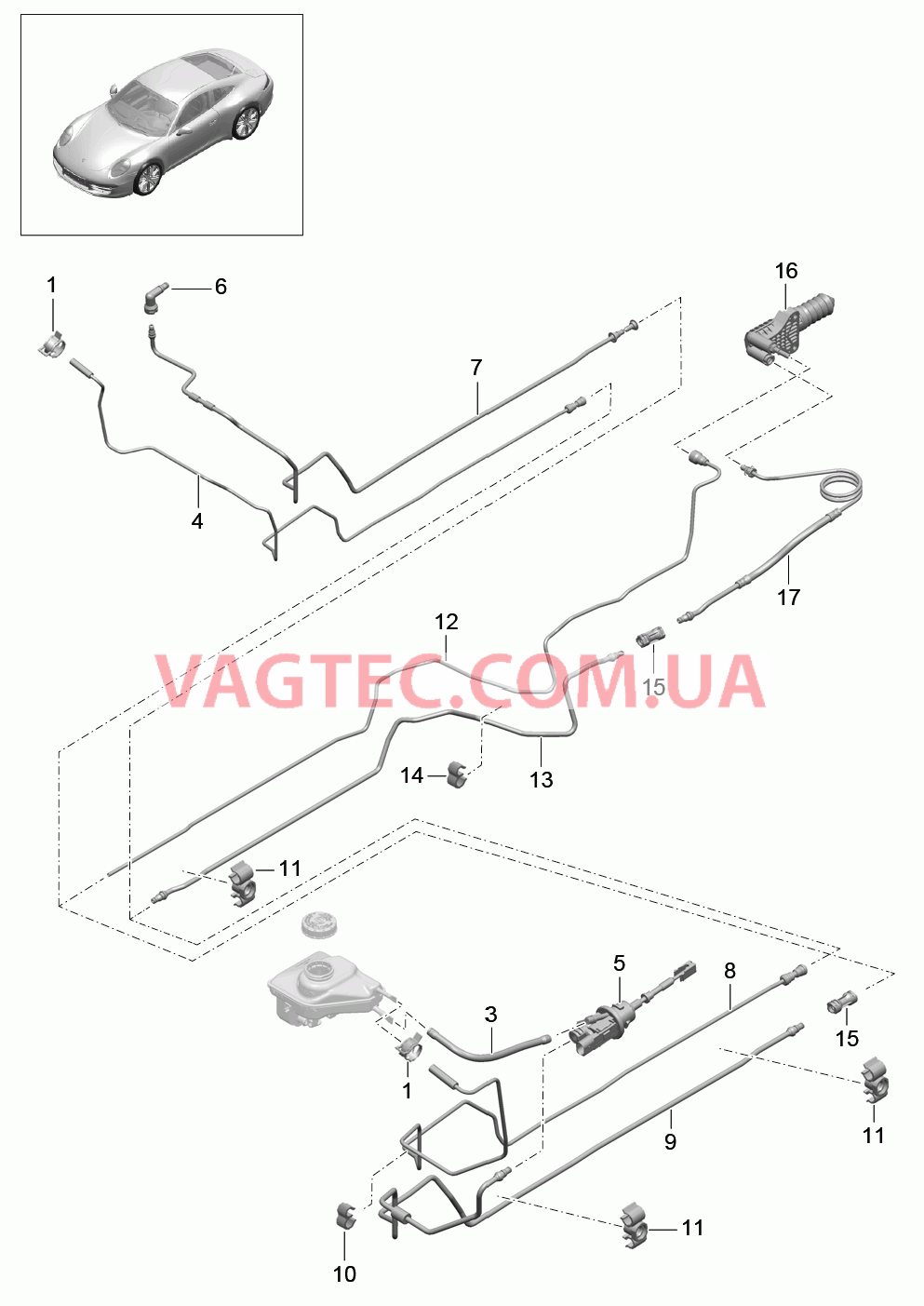 702-008 Нажат.на педаль сцепления, Датчик цилиндра сцепления, Рабочий цилиндр сцепления, Линии для PORSCHE 911.Carrera 2012-2016USA