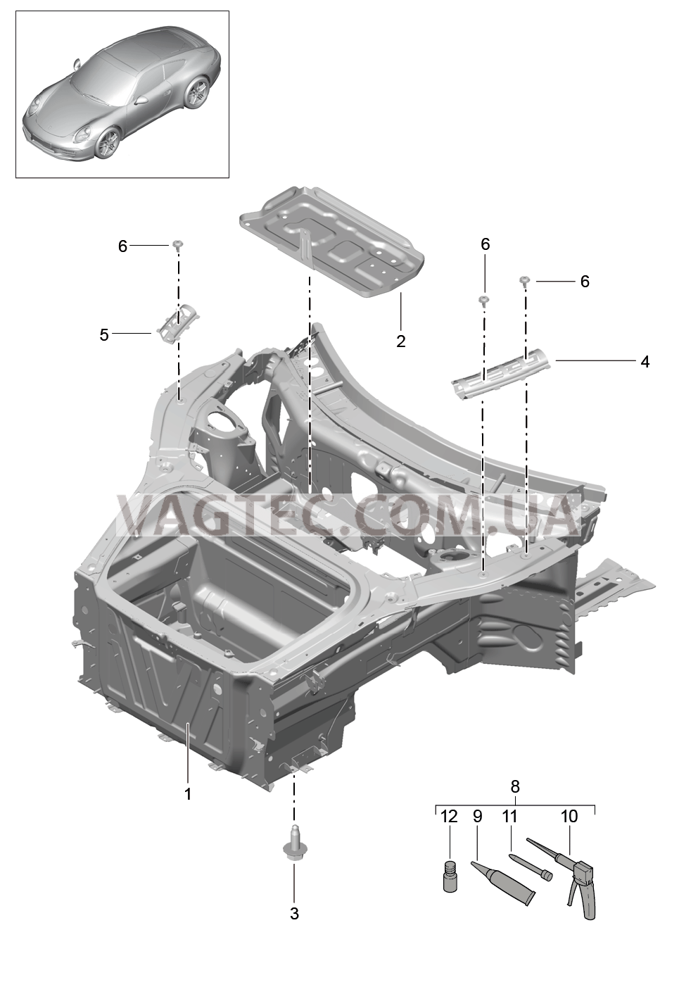 801-005 Передняя часть кузова, полный для PORSCHE 911.Carrera 2012-2016