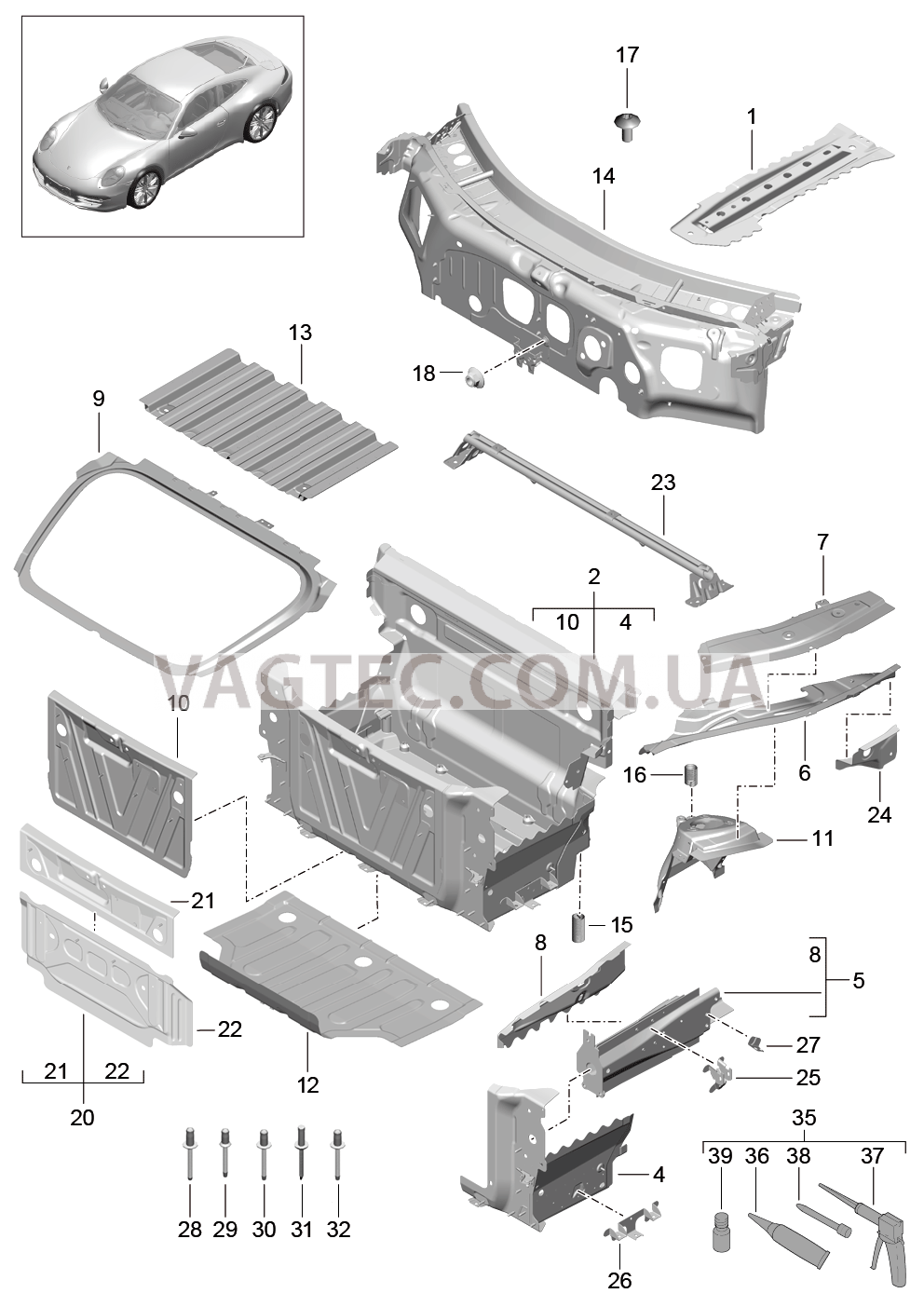 801-010 Передняя часть кузова, Отдельные детали для PORSCHE 911.Carrera 2012-2016USA