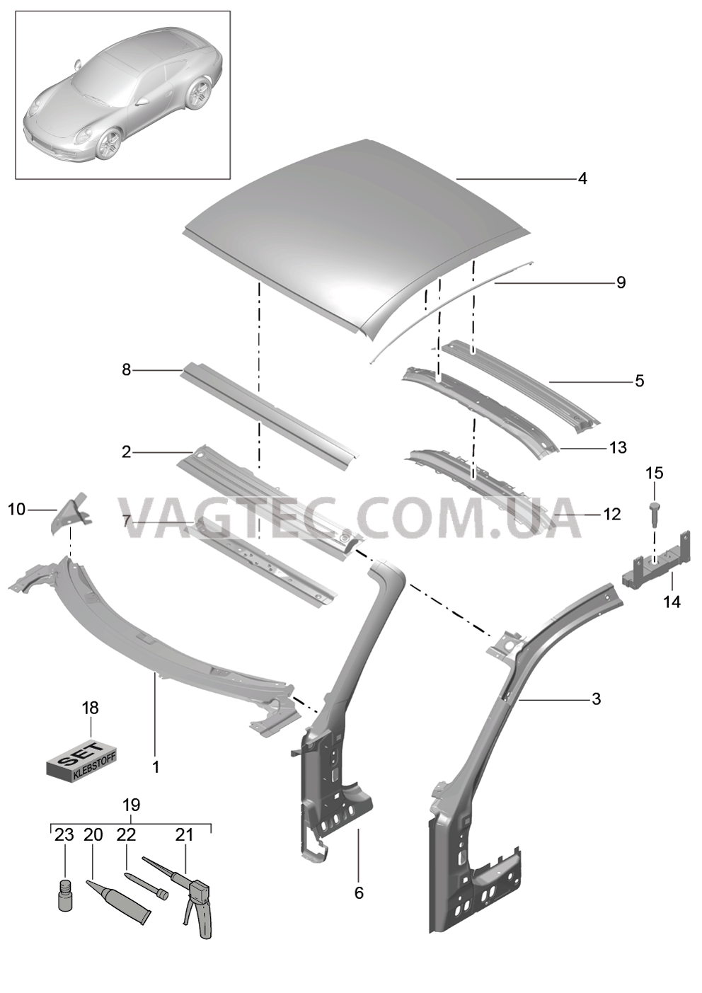 801-045 Обтекатель, Крыша для PORSCHE 911.Carrera 2012-2016