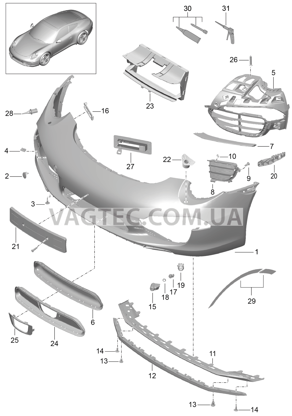 802-000 Бампер, передний, CARRERA 2 для PORSCHE 911.Carrera 2012-2016