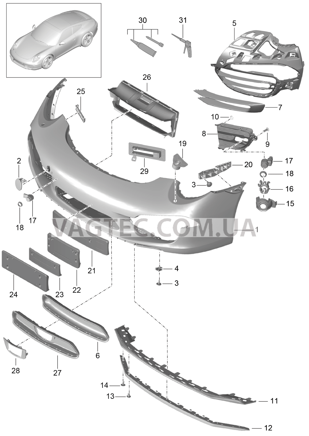 802-001 Бампер, передний, CARRERA 4
						
						-IXAA/-IXAS, -IXAT для PORSCHE 911.Carrera 2012-2016