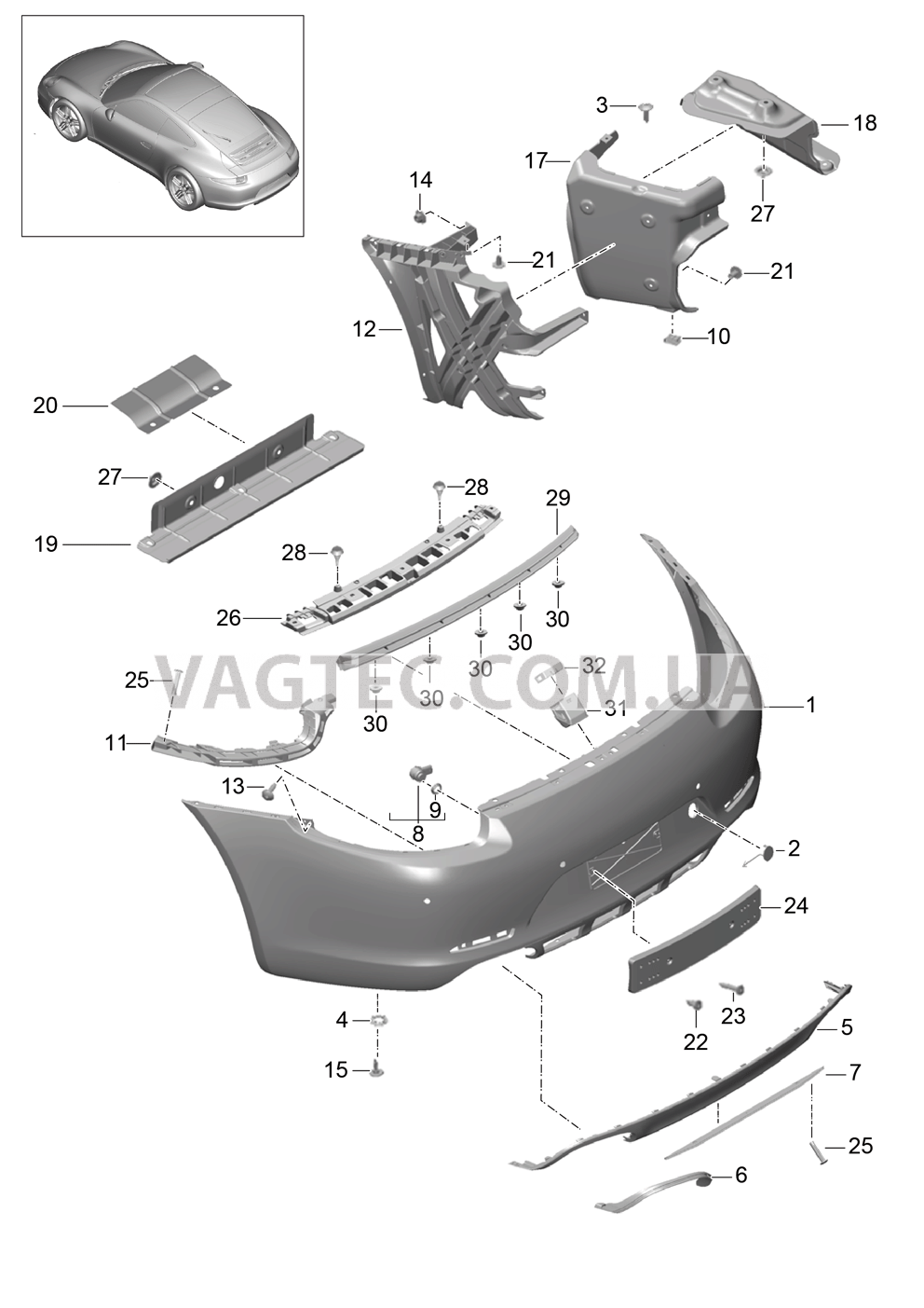 802-010 Бампер, задний, CARRERA 2 для PORSCHE 911.Carrera 2012-2016