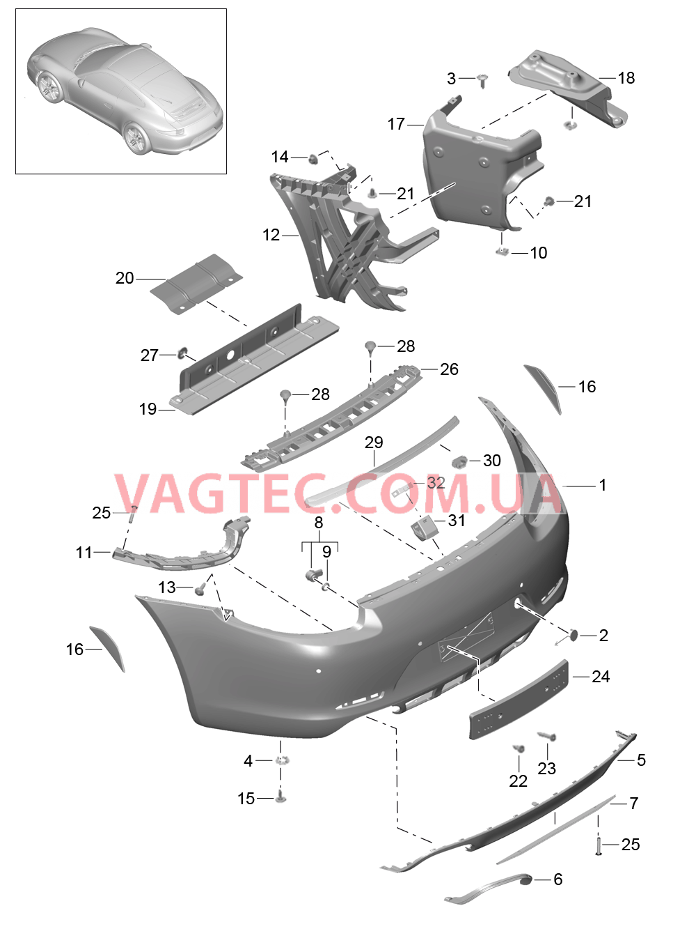 802-015 Бампер, задний, CARRERA 4 для PORSCHE 911.Carrera 2012-2016USA