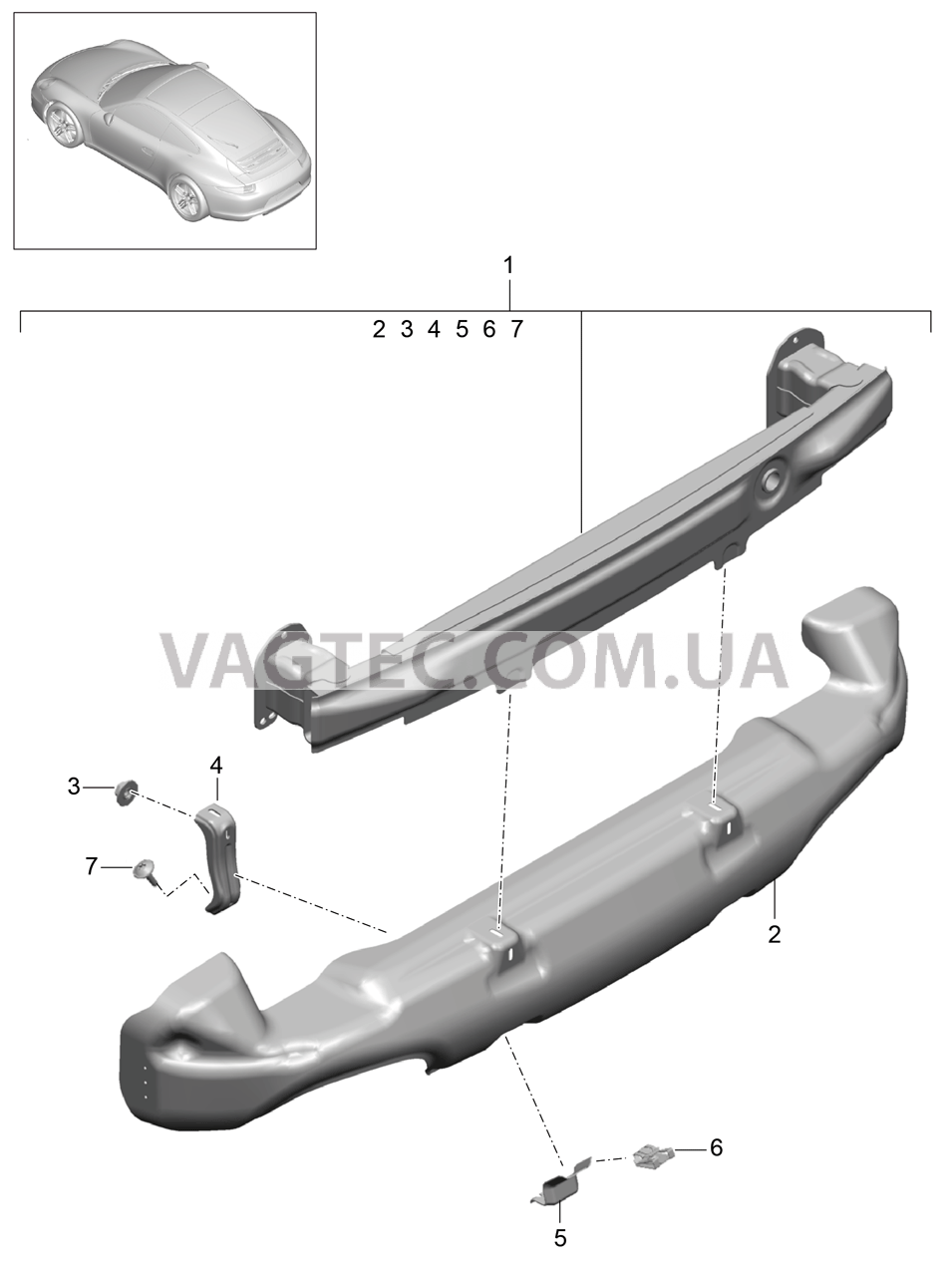 802-030 Кронштейн бампера, задний для PORSCHE 911.Carrera 2012-2016