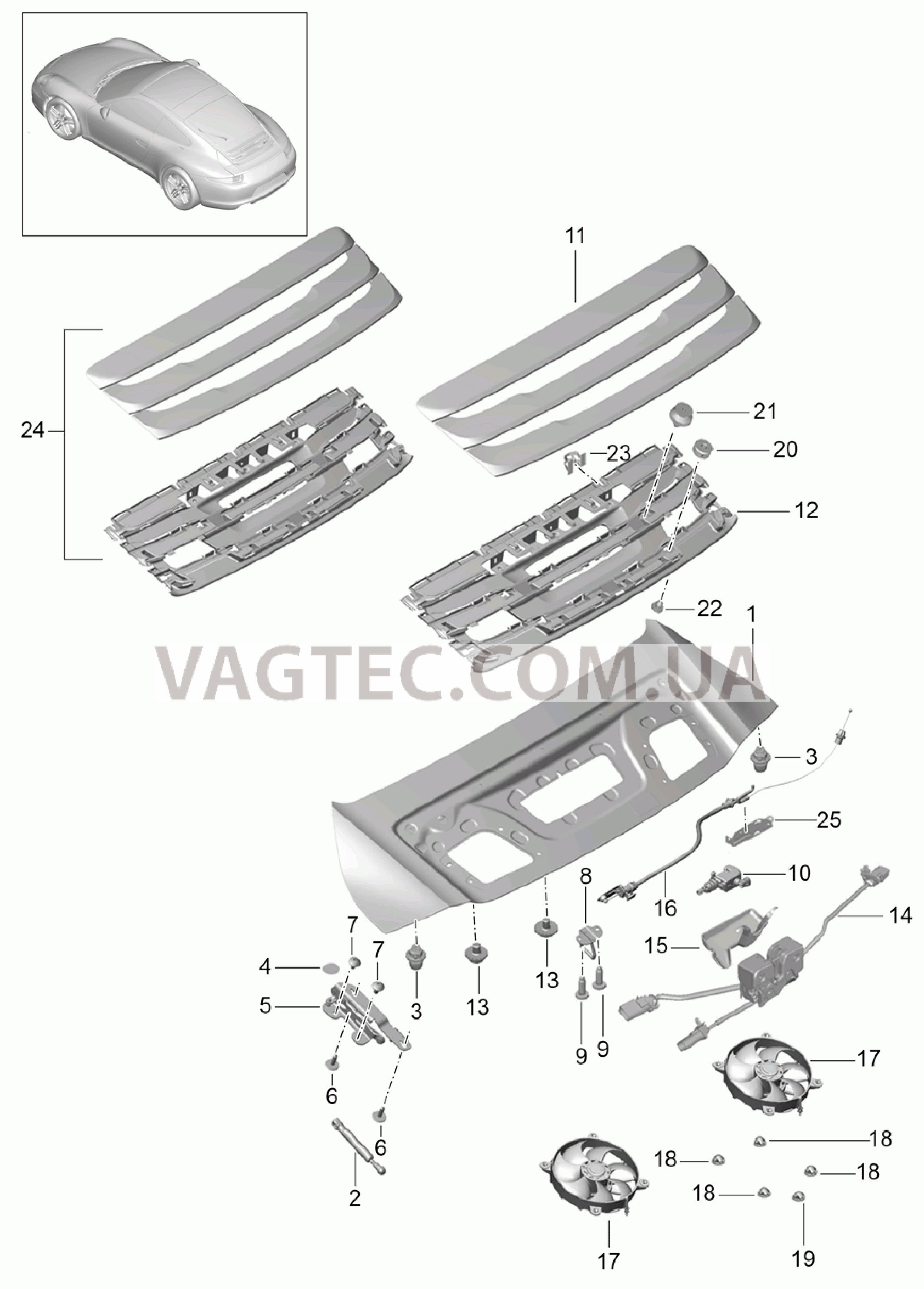 803-005 Крышка, задний для PORSCHE 911.Carrera 2012-2016USA