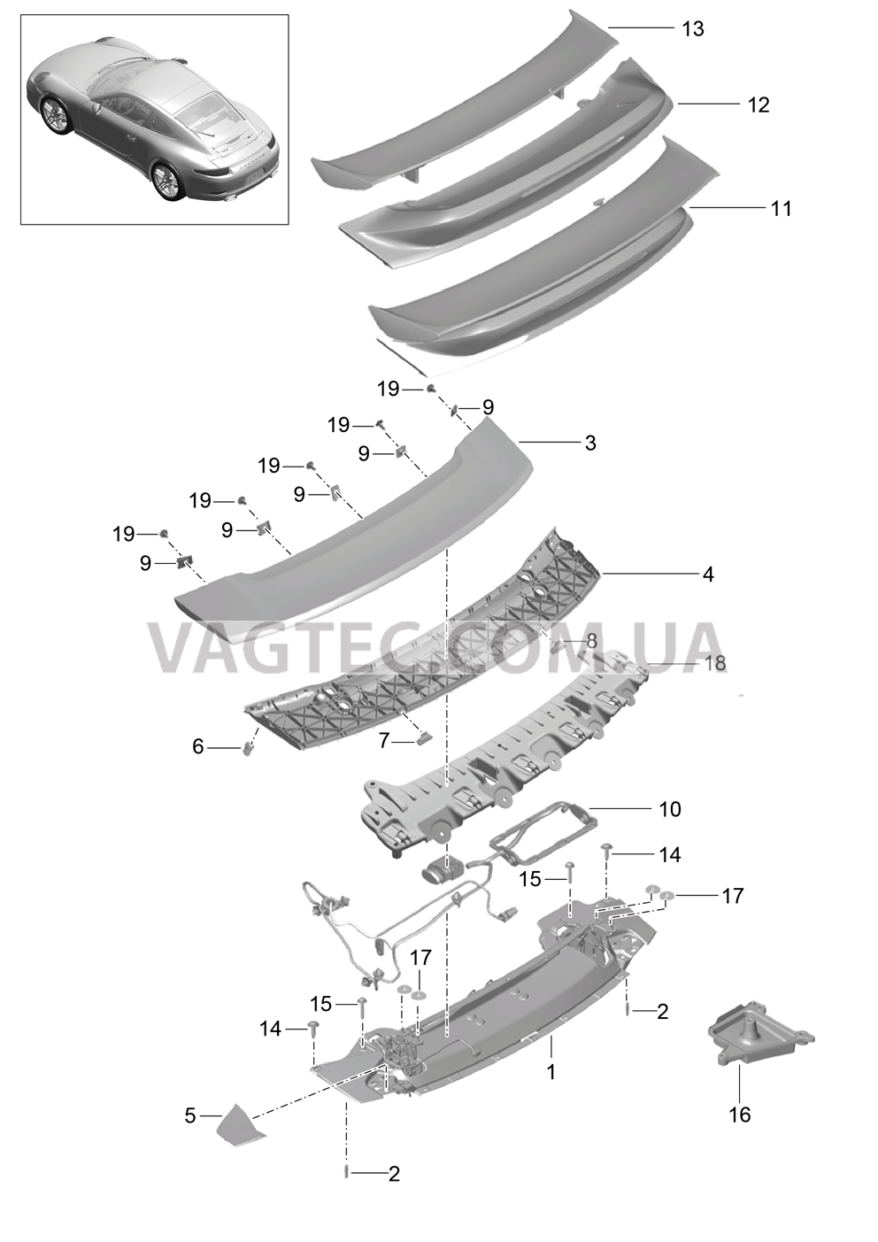 803-007 Задний спойлер для PORSCHE 911.Carrera 2012-2016