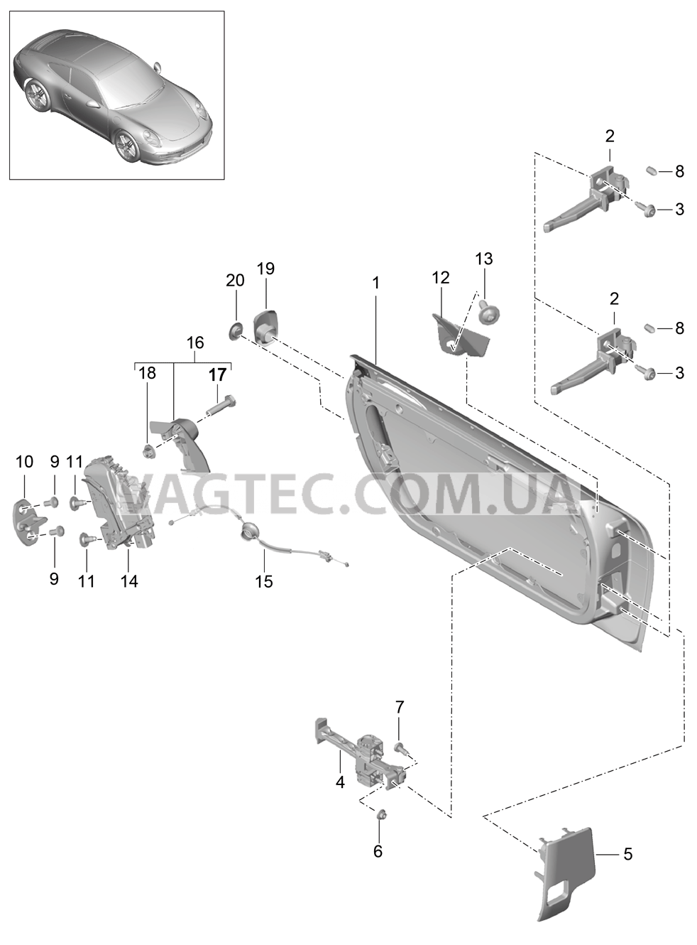 804-000 Структура двери, Встраиваемые детали, Замок двери для PORSCHE 911.Carrera 2012-2016USA