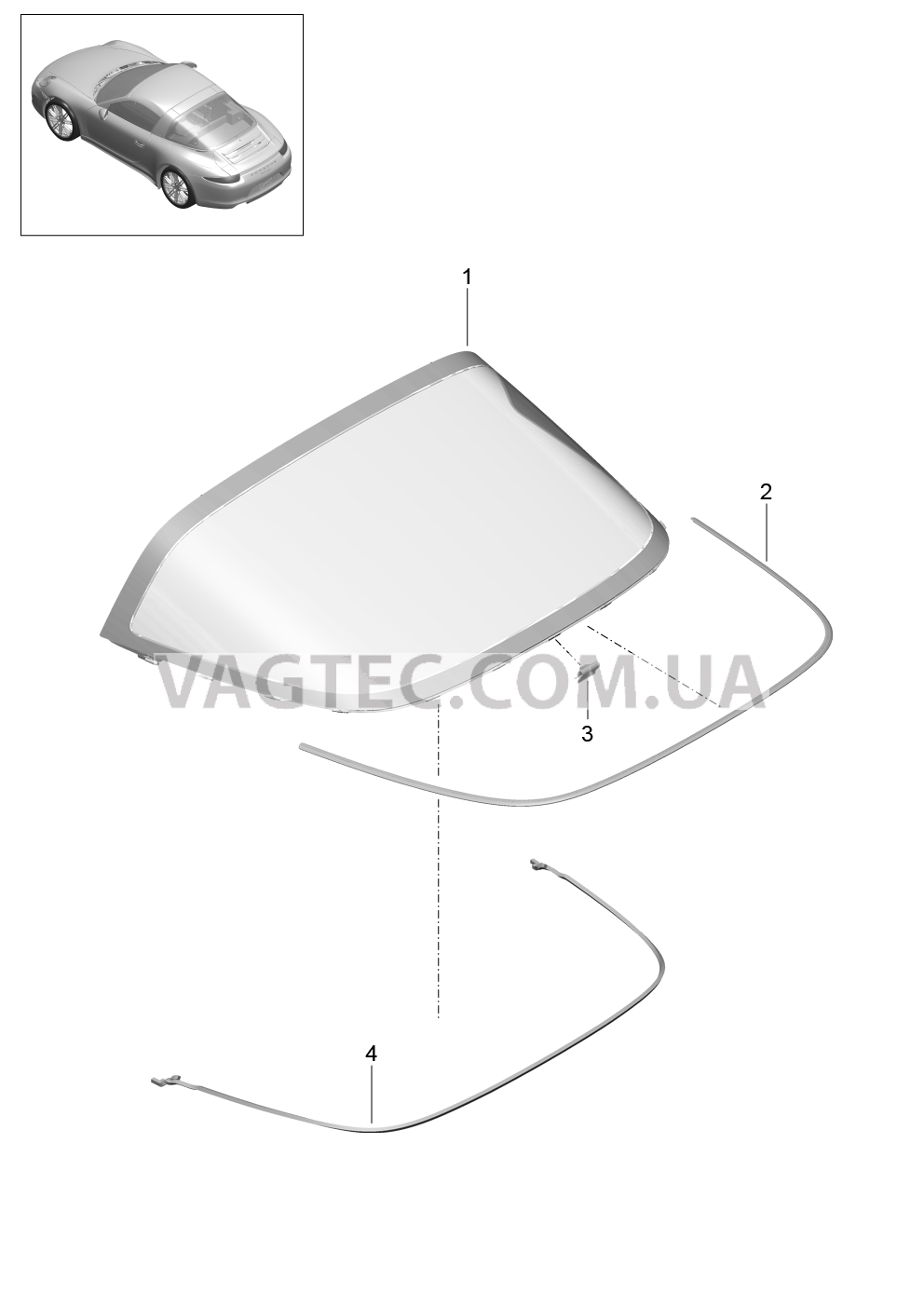 805-010 Заднее стекло
						
						TARGA для PORSCHE 911.Carrera 2012-2016