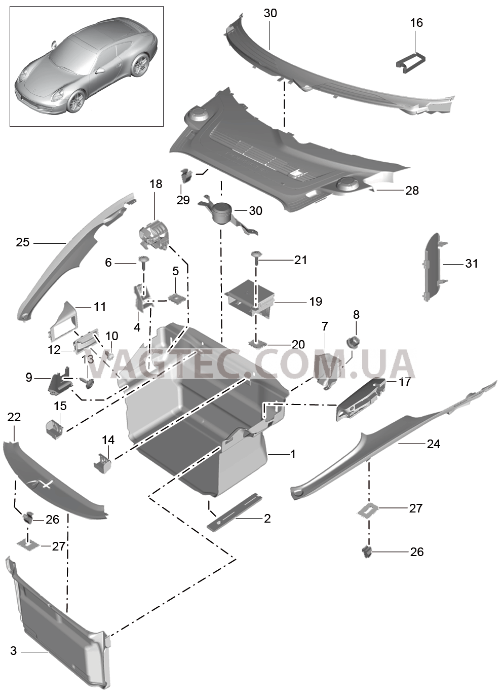 807-005 Багажный отсек
						
						CARRERA 4, TARGA для PORSCHE 911.Carrera 2012-2016USA