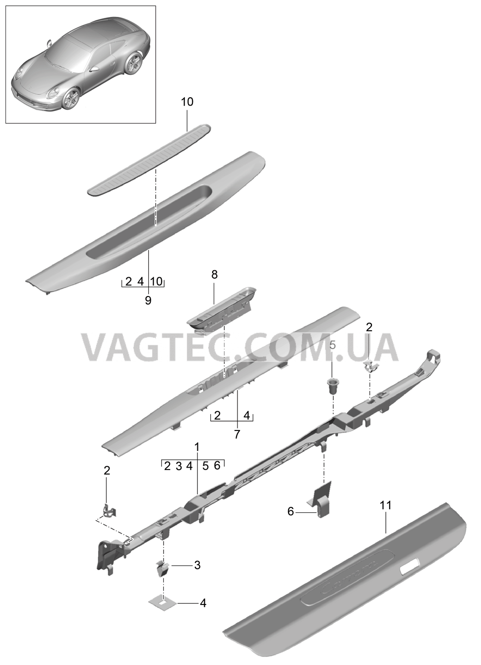 807-015 Обшивка, Порог для PORSCHE 911.Carrera 2012-2016USA