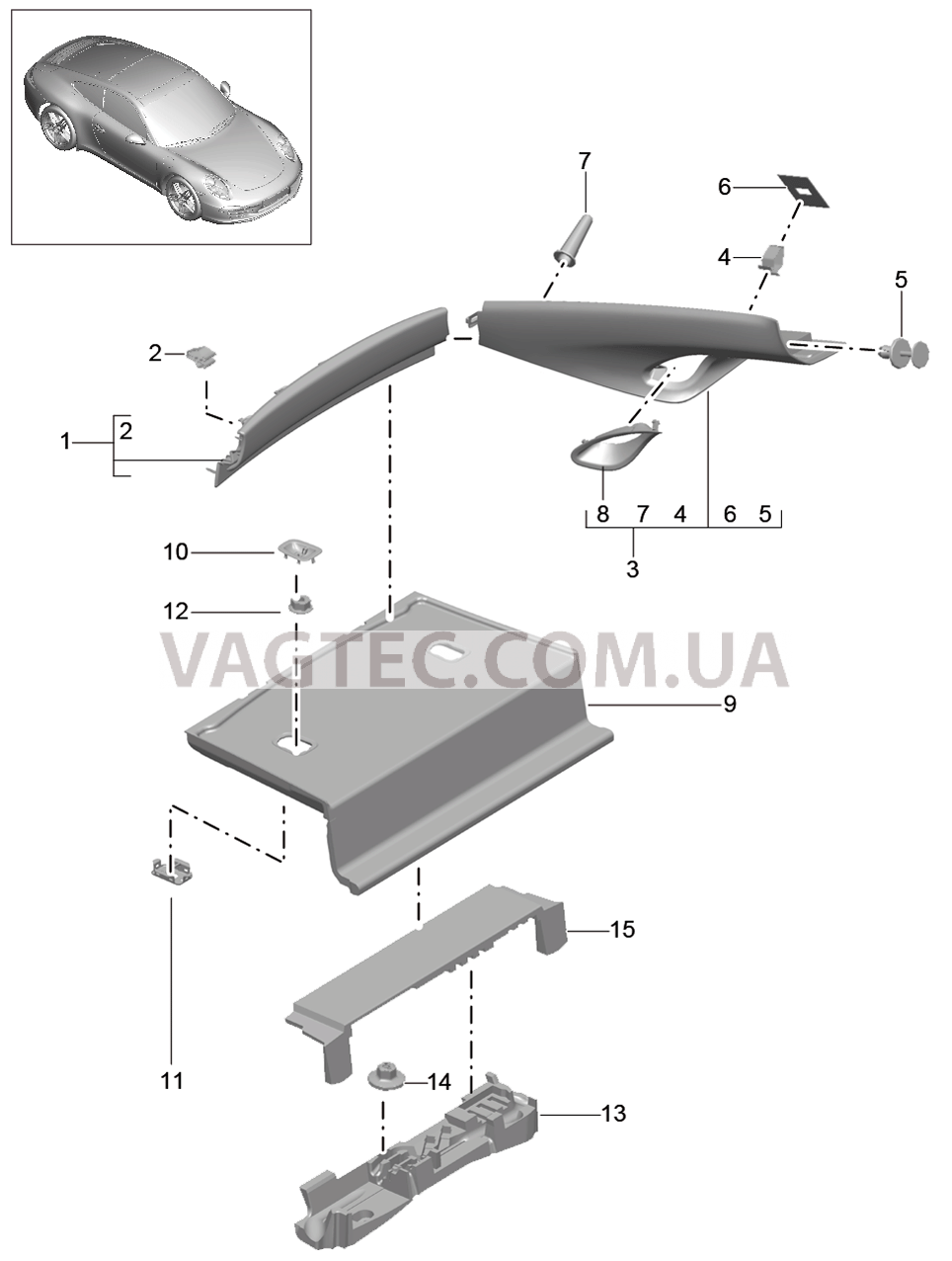 807-025 Обивки, задний, Стойка С
						
						COUPE для PORSCHE 911.Carrera 2012-2016