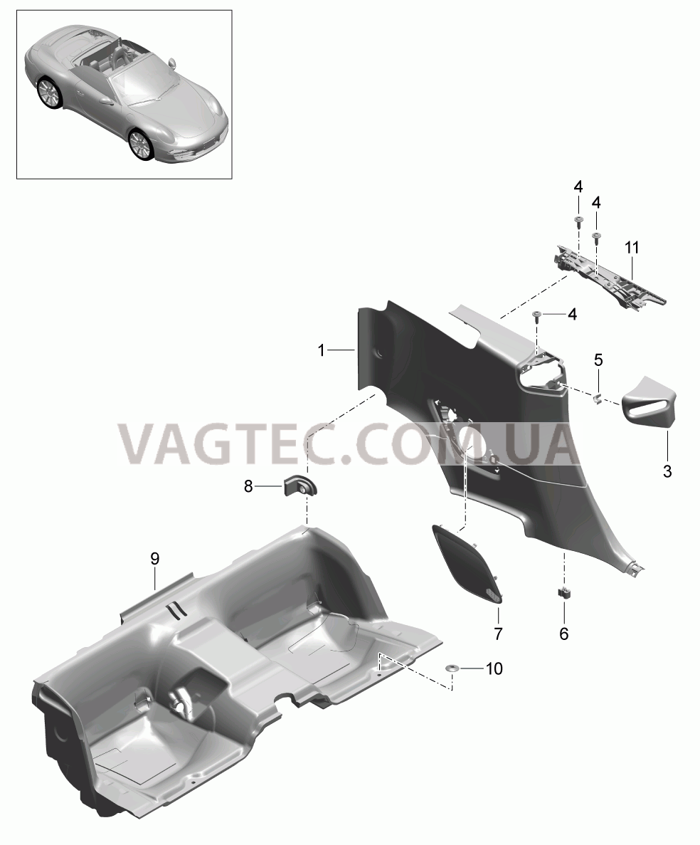 807-030 Боков.обшивка, Углубление для сиденья
						
						CABRIO для PORSCHE 911.Carrera 2012-2016