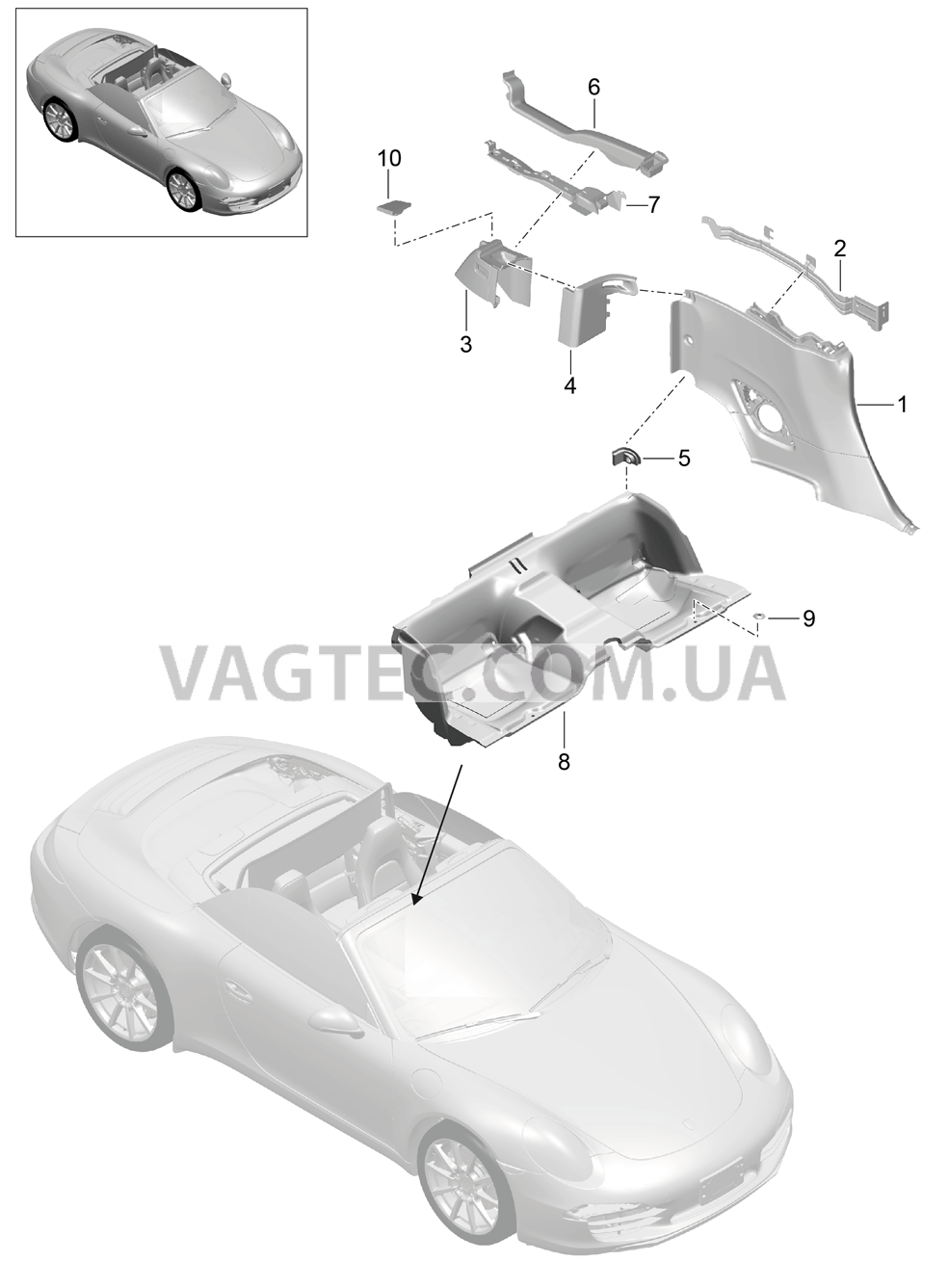 807-032 Обшивка бок.стенки, Задняя внутренняя стенка, Углубление для сиденья
						
						TARGA для PORSCHE 911.Carrera 2012-2016