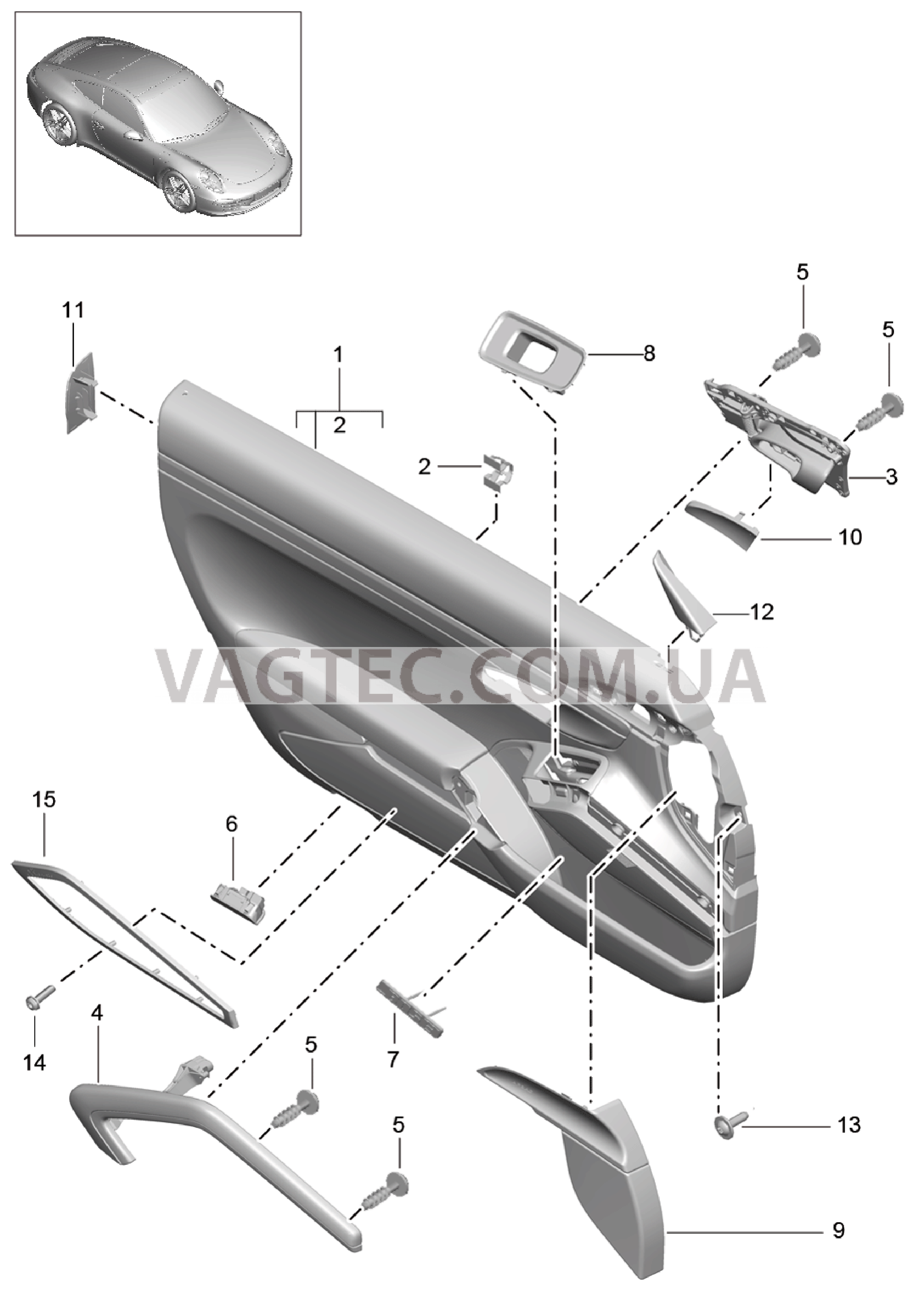 808-005 Обшивка двери, Детали, Кожезаменитель
						
						-I981/I788 для PORSCHE 911.Carrera 2012-2016